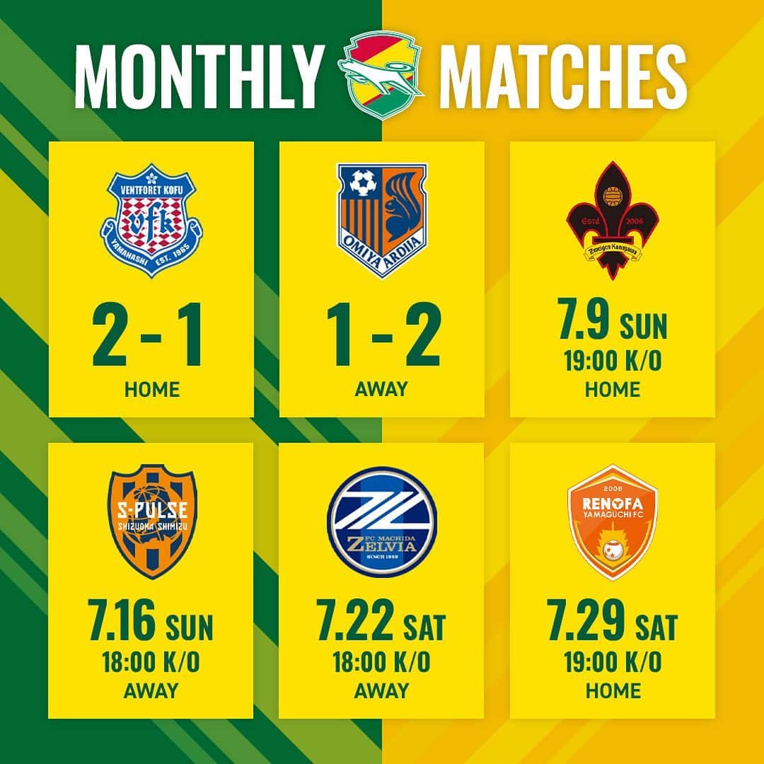 ジェフユナイテッド市原・千葉のインスタグラム：「MONTHLY MATCHES  ▶️ NEXT GAME 📆 7.9 19:00kick off🕖 🆚 ツエーゲン金沢  🏟 フクダ電子アリーナ   #jefunited  #ジェフ千葉  #jleague  #Jリーグ  #monthly」