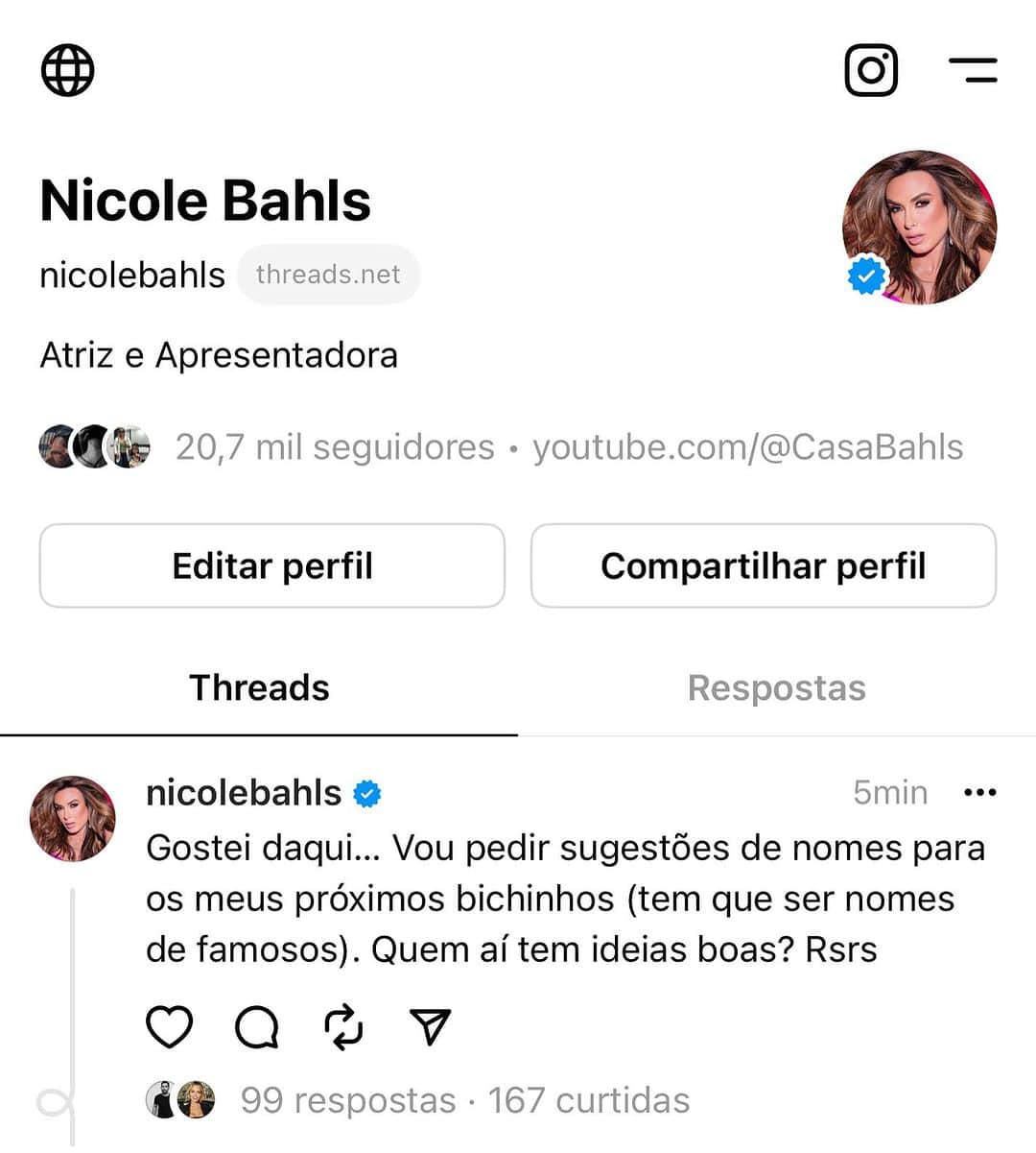 Nicole Bahlsのインスタグラム：「Cheguei chegando no app novo… Alguém sabe se lá eu consigo postar os meus bichinhos? 🙈😂… Já me segue pra ficar atualizado das novidades. Link no meu perfil 😘❤️」