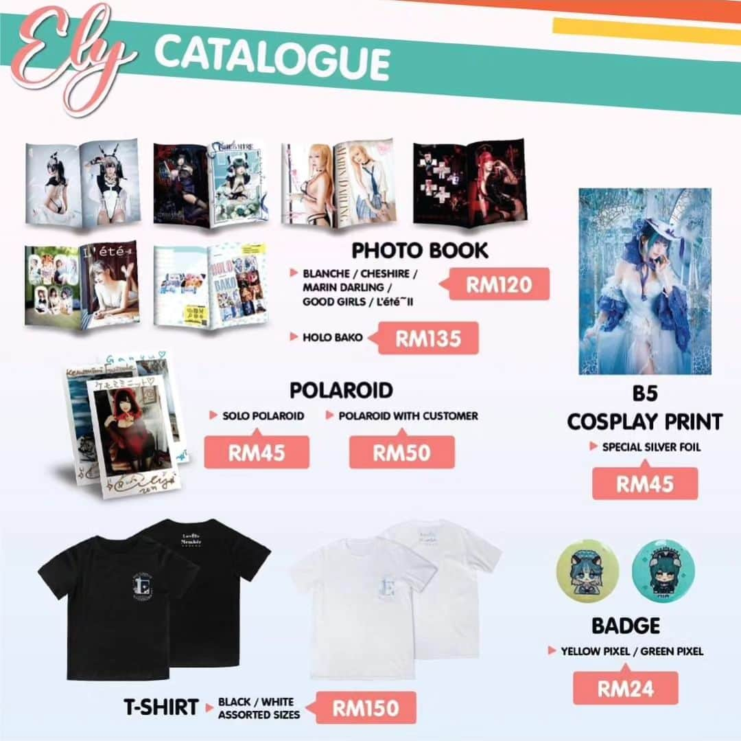 Elyさんのインスタグラム写真 - (ElyInstagram)「My oh my, what do we have here? @eeelyeee ’s merchandise is in! You really wouldn’t want to miss this chance to grab Ely’s new & exclusive merchandise from Hakken! at @nijigenexpo  Here is the full list of Ely’s catalog!   Catch this chance to join Ely’s Meet & Greet session when you purchase RM50 worth of anime products from Hakken! booth along with any of Ely’s merchandise! See you there!  _________________________  Waaaah, ada apa je kat sini? Eh, barangan merch Ely la! Korang betul tak nak terlepas rebut peluang ni untuk dapatkan segala merch baru dan eksklusif Ely dari Hakken!  Nah, semua merch dalam katalog Ely!  Dapatkan peluang keemasan ini untuk sertai sesi bertemu ramah bersama Ely bila korang membeli barangan anime bernilai RM50 daripada kedai Hakken! berserta mana-mana merchandise Ely. Jumpa korang sana nanti!  📅 15-16 July 2023 📌MVEC , Mid Valley Exhibition Centre   #Hakkenonlinemy #HakkenonlineMalaysia #Nijigenexpo」7月6日 13時17分 - eeelyeee