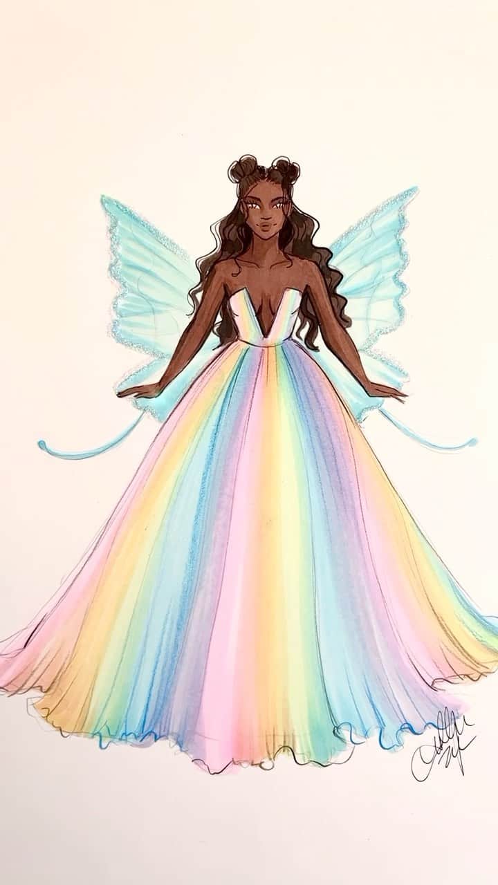 Holly Nicholsのインスタグラム：「A little bit of magic ✨💖 #fairy #fairies #asmr #copicmarkers #illustration #oddlysatisfying #fashionillustration」