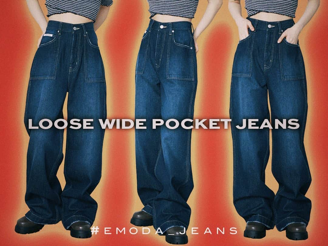 EMODAさんのインスタグラム写真 - (EMODAInstagram)「#EMODA_JEANS ・LOOSE WIDE POCKET JEANS ￥12,980 tax'in color:BLK,I/BLU,IND size:S,M  7.6 thu on sale!! ______________________ JULY EMODA_JEANS  ポケットやサイドのダブルステッチ、広めにとった裾幅のステッチワークがよりディテ―ル映えしカジュアル感がプラスされたデザイン。 クロップド丈やミニマムトップスなど夏定番アイテムとのスタイリングの相性抜群。ポケットに施したオリジナルの織りネームもポイント。 ウエストの位置が高く見えるよう股上を深めに設定し、自然な美脚ラインを演出。さらに腰回りから脚にかけてルーズなシルエットで今年らしくアップデート。 計算し尽されたこの夏おすすめの足長効果抜群のワイドデニムを提案します。 ______________________ ㅤㅤㅤ プロフィール( @emoda_official )のURL,storiesからチェック✔ ㅤㅤㅤ ㅤㅤㅤ ㅤㅤㅤ ㅤㅤㅤ  #EMODA #RUNWAYchannel #DENIM #デニム #ルーズワイドポケットジーンズ @emoda_snap」7月6日 12時22分 - emoda_official