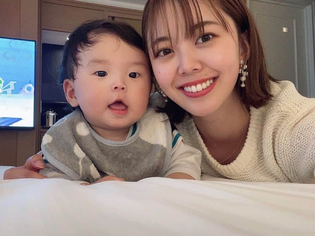 杉本美友のインスタグラム：「･ ✌️✌️  #ママと息子#8ヶ月ベビー#ヒルトン小田原  #mam#baby#8months#japanlife」