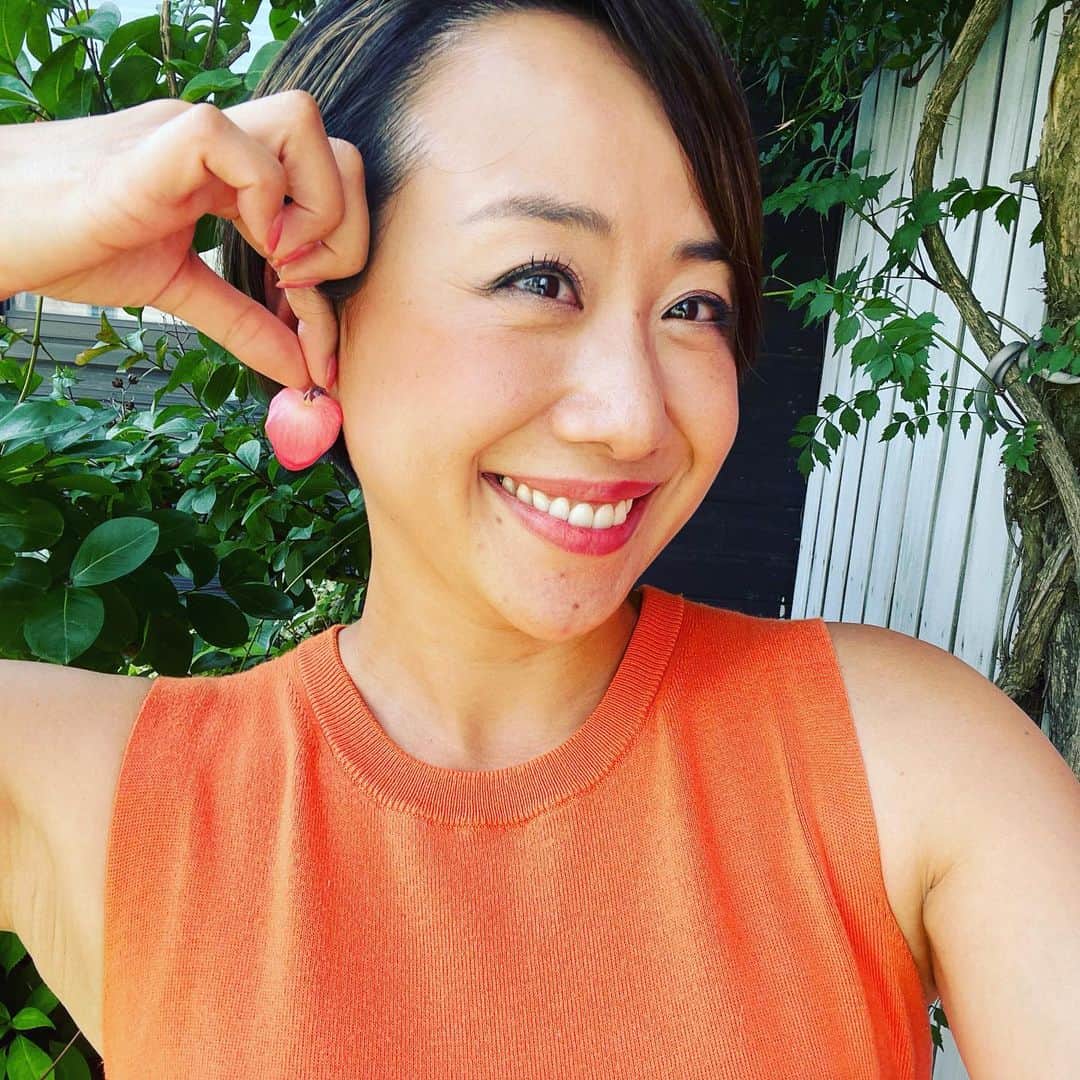 越村江莉のインスタグラム：「ベニバナベゴニアの花びらが イヤリングみたい！！🩷🩷」