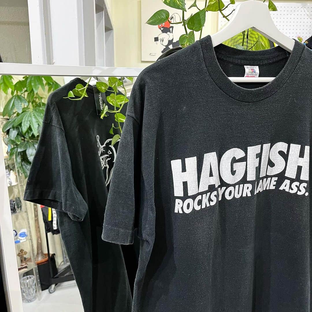 のインスタグラム：「1990's～ HAGFISH ¥11500+tax(12650) . アメリカのテキサス州で1991年に結成されたポップ・パンクバンド、HAGFISH。 Tripping DaisyやTOADIESなどと共に90年代のダラス周辺で活躍したバンドの1つです。  こちらは90年代製のTシャツで、シンプルなデザインがクールな1枚！ バックプリントが入るのも嬉しい。 .  WEB SHOPに入荷しております。 是非ご覧ください。 jammru.com  #お問い合わせはお電話で承ります #jammru#jammru_tee#vintagetshirt #vintagetee#vintagebandtee#hagfish  #osaka  #fashion  #streetstyle  #streetfashion  #vtg  #vintage  #used  #usedclothing  #古着 #古着屋 #ファッション #70s #80s #90s」