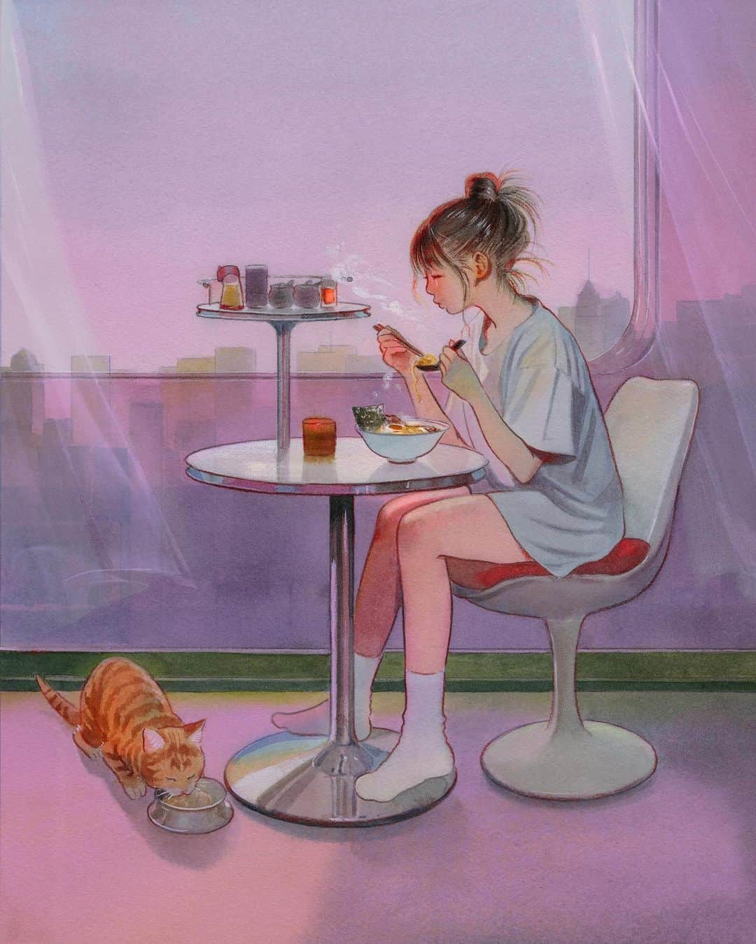 門小雷のインスタグラム：「Cover illustration for “ひとりで食べたい” (“I want to eat alone”)  『ひとりで食べたい: わたしの自由のための小さな冒険 』 （平凡社） 野村麻里 著」