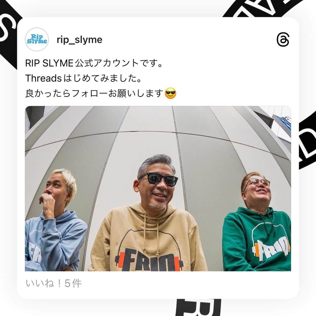 RIP SLYMEのインスタグラム：「Threadsはじめてみました。 良かったらフォローお願いします😎  #リップスライム  #ripslyme  #threads」