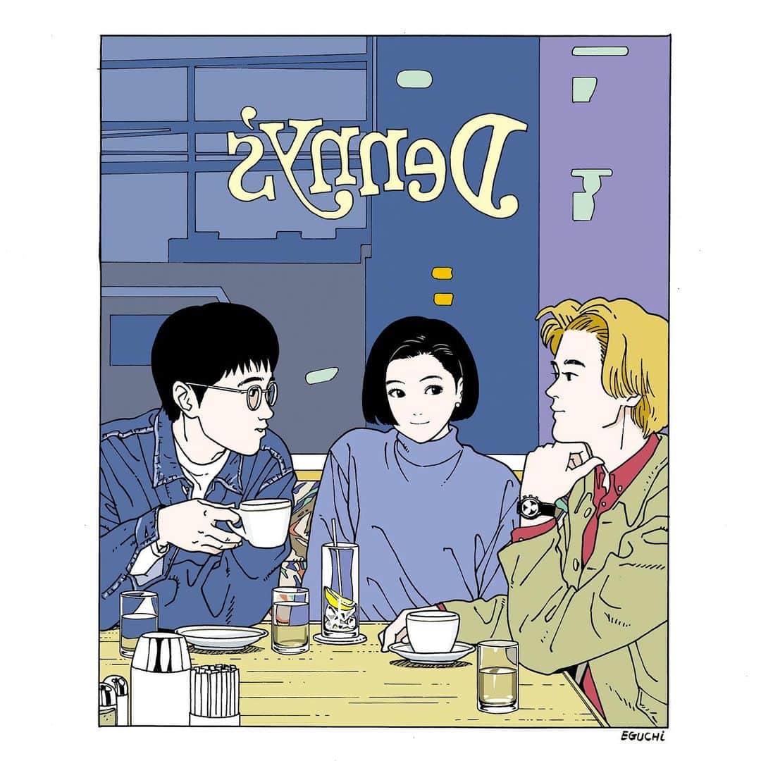 江口寿史のインスタグラム：「1992年に描いたモノクロの線画に、31年経ってパソコンで着色しました笑」