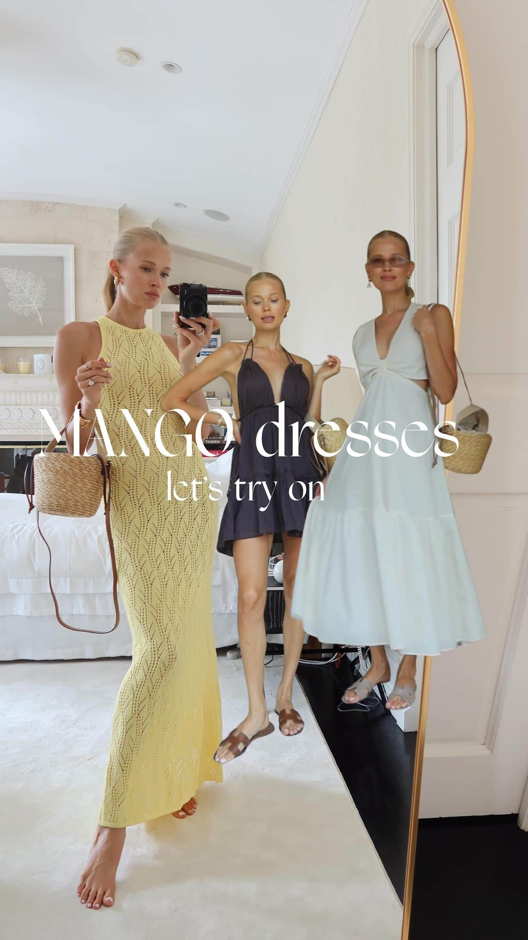 ヴィタ・シドルキナのインスタグラム：「MANGO summer dresses try on 💛  1,2,3 or 4?  Everything linked in “JULY links” story highlights 💫  #vitasidorkina #vitasidorkinastyle #mangosale #mango」