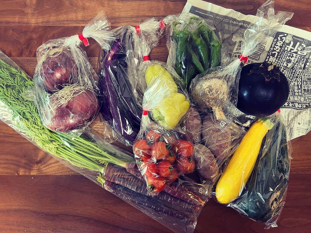 田中理恵のインスタグラム：「美味しそうだぁぁぁ😍💛🩵💚💜 夏野菜最高だね🍆🍅🧅🫛🥔」
