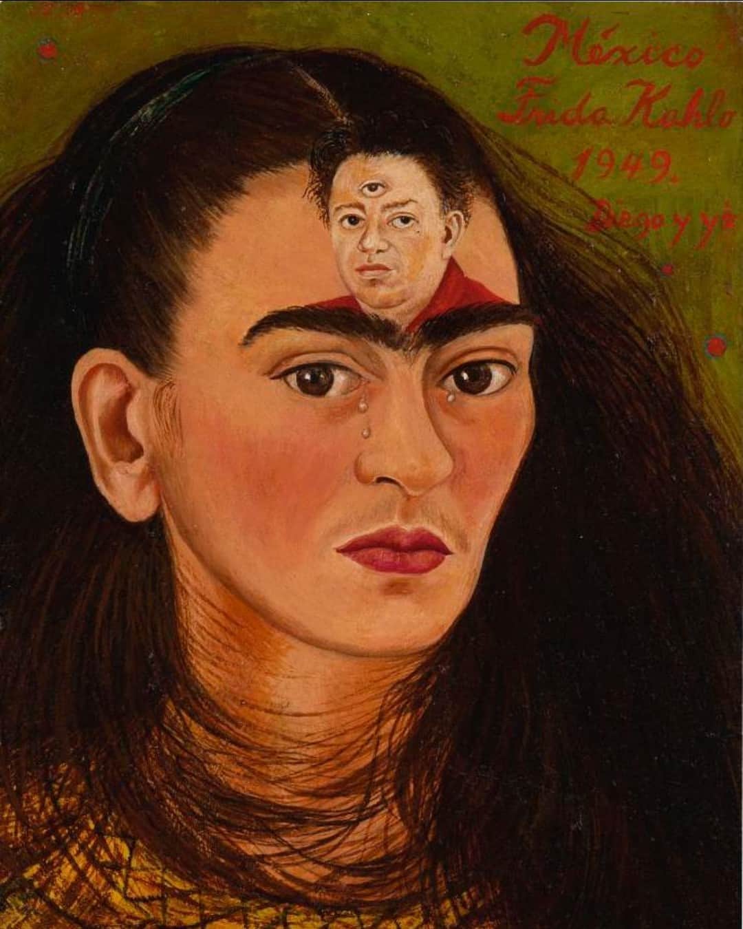 サザビーズさんのインスタグラム写真 - (サザビーズInstagram)「Frida Kahlo was born on this day in 1907. In honor of her birthday, we revisit her 1949 self-portrait, ‘Diego y yo (Diego and I)’—the last, fully realized ‘bust’ self-portrait completed before her death in 1954.   In paintings like ‘Diego y yo’, Kahlo engages with the tradition of ‘bust’ self-portraiture first popularized during the European Renaissance, applying the motifs and techniques of Renaissance portraits and placing  her own work in dialogue with that of masters such as Albrecht Durer.   Sold for $34.9 million at #SothebysNewYork in November 2021, this moving ‘double portrait’ set a new auction record for any work by Kahlo—a record that still stands today. Discover more in our link in bio. #SothebysModern #FridaKahlo」7月7日 10時26分 - sothebys