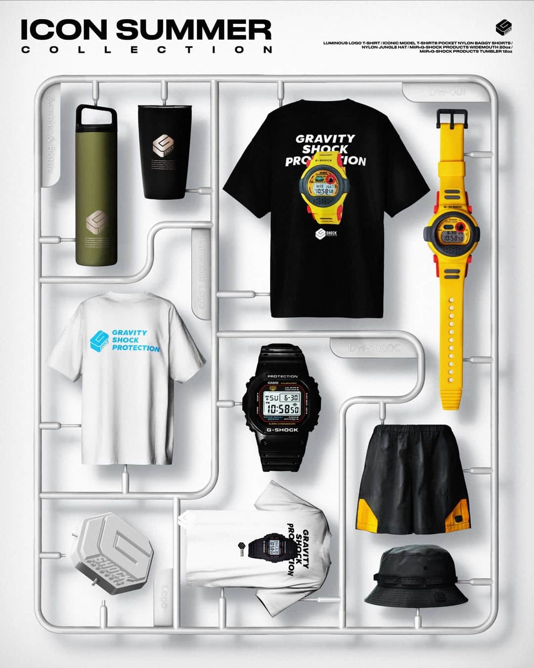 のインスタグラム：「G-SHOCK PRODUCTS  ICON SUMMER COLLECTION  G-SHOCK PRODUCTSのNewサマーコレクションの販売が本日よりスタート。  ウェアにはG-SHOCKの代表的な元祖スクエアモデル「DW-5000C」と、カプセル型が象徴的な「DW-001」からインスパイアされた唯一無二のデザインを採用。蓄光プリントを採用したTシャツなど、インパクトのあるラインナップをお届けします。また、シアトル発のMiiR社とコラボレーションしたボトル・タンブラーには、「G-SHOCK PRODUCTS」の八角形ロゴをプリント。BLACKとEVERGREENを配したスペシャルなアイテムをご用意しました。  詳しくはストーリーズのリンクから、WEBサイトをチェック。  @beams_official  @miir   #g_shock #g_shock_products #iconsummercollection #summercollection #beams #beamsofficial #fashion #miir #夏コーデ #サマーコーデ #夏コーデメンズ #Tシャツ #Tシャツコーデ #メンズファッション #メンズコーデ」