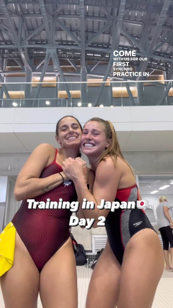 パメラ・ウェアのインスタグラム：「Our first synchro practice in Japan🇯🇵  To be honest, we were both so dead when we got to practice. Our practice was really late, at 6pm and jet lag is still kicking our butts. We didn’t do too much but we’re still very happy with how it turned out💪🏻  Right now the important thing is to get the dives off the board and get used to the time change. We still have almost 2 weeks before we start competing for World Championships which is going to give us the time we need to completely recover from the trip and be able to be at our best for the competition.   #canadianathlete#divingworldchampionships#olympicdiving#springboarddiving#synchronizeddiving」