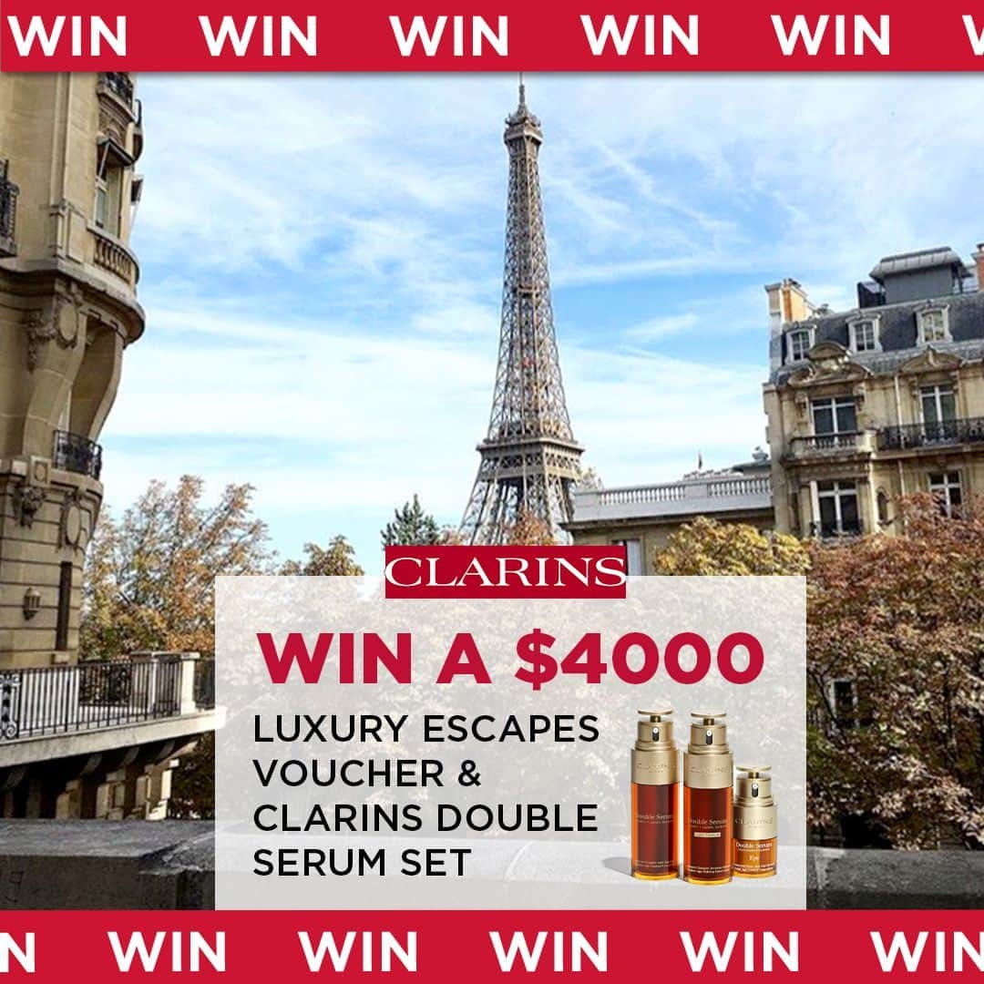 Clarins Australiaさんのインスタグラム写真 - (Clarins AustraliaInstagram)「From now until the 16th of July 2023, Clarins ANZ is giving one lucky follower a $4,000 AUD Luxury Escapes voucher so you can make that dream getaway a reality. The winner will also receive a full set of the Double Serum product range including Double Serum 50ml, Double Serum Light Texture 50ml and Double Serum Eye 20ml valued at $465 AUD RRP for that perfect post-holiday glow. ⁣⁣ ⁣⁣ For your chance to WIN: ⁣⁣ 🌱 Post a #selfie or #shelfie featuring Double Serum or Double Serum Light Texture in its best light⁣ on Instagram Stories, your Instagram grid or on Instagram reels⁣ 🌱 Include the hashtags #IconicDoubleSerum #PickYourBestLight ⁣⁣ 🌱 Tag and follow us @CLARINSANZ on Instagram ⁣⁣ ⁣⁣ *Entries close 16th July 2023 at 10PM AEST. The winner will be contacted via DM on the 31st of July 2023 on this account only. Giveaway is open to Australian and New Zealand residents over the age of 18 only. For detailed T&Cs visit our website (link in bio).」7月7日 12時23分 - clarinsanz