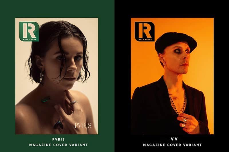 Rock Soundのインスタグラム：「Our Rock Sound issue 299 cover stars. Get your PVRIS and Ville Valo magazine and exclusive t-shirts right now at SHOP.ROCKSOUND.TV  #pvris #villevalo #rock #alternative」