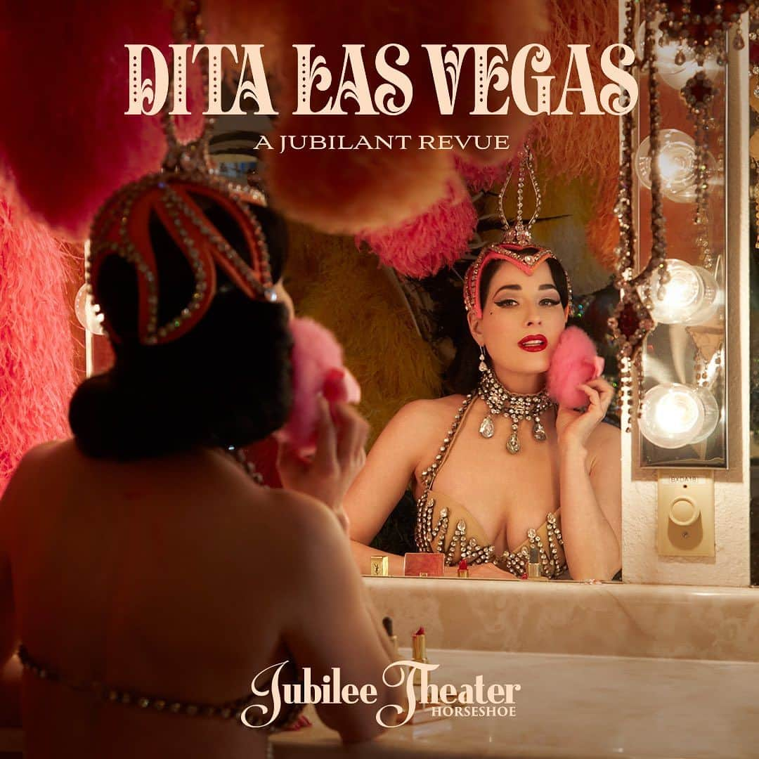 ディタ・フォン・ティースのインスタグラム：「Pre-sales for my #LasVegas residency in the historic Jubilee Theater @horseshoevegas have begun!  Use code Jubilee at Ticketmaster.com/DitaVegas ✨ Link in bio  📷 @sanchezzalba  #showgirl #burlesque #artoftheteese #stripstriphooray #glamonatrix #dita #ditavonteese #vlv #yourbeautymark #jubilee #bobmackie #petemenefee #swarovski」