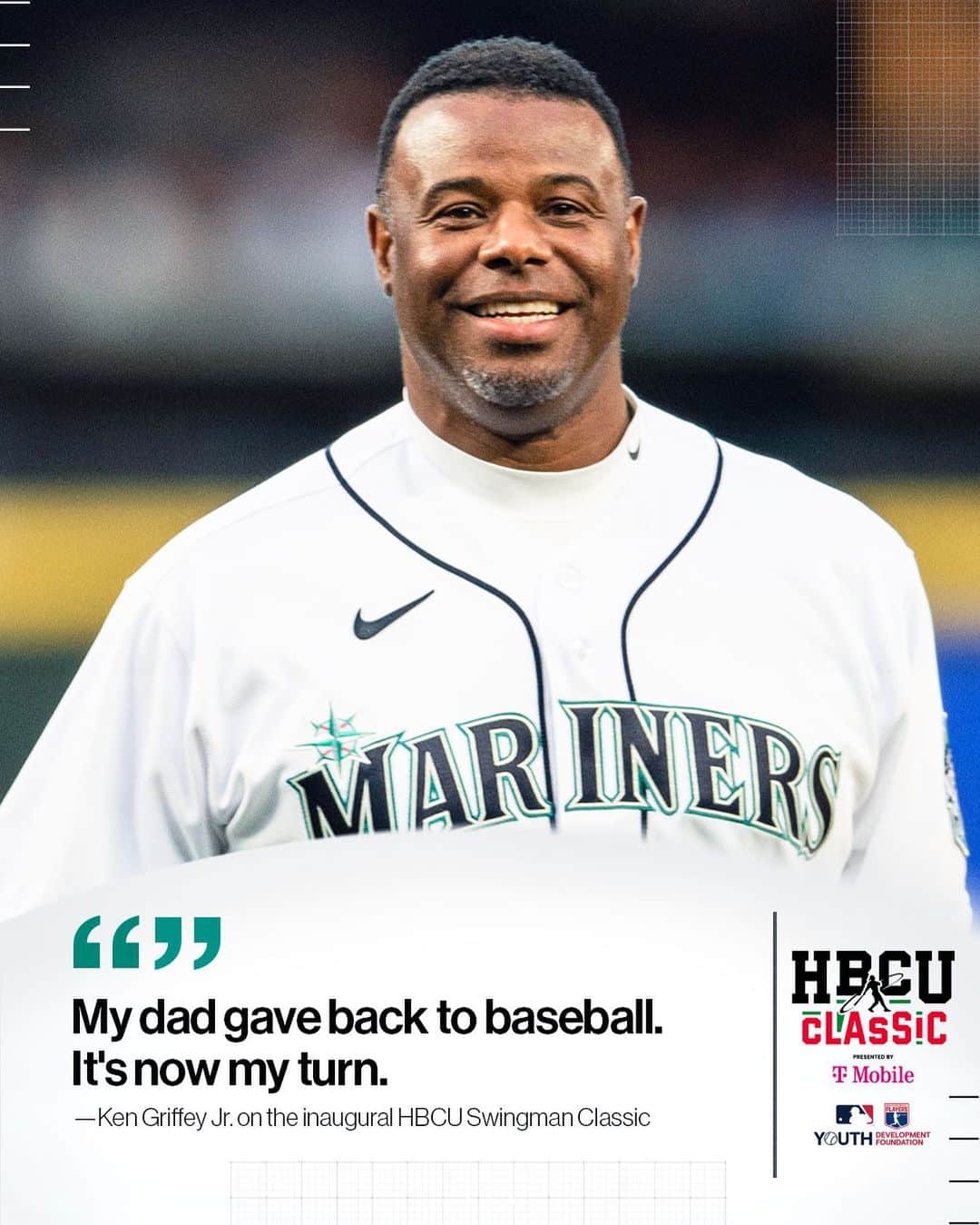 MLBさんのインスタグラム写真 - (MLBInstagram)「The Kid has a simple reason for spearheading the inaugural #HBCUSwingmanClassic presented by @TMobile and Powered by the MLB-MLBPA Youth Development Foundation.  Watch tonight at 10:30 pm ET on @MLBNetwork.」7月7日 23時11分 - mlb