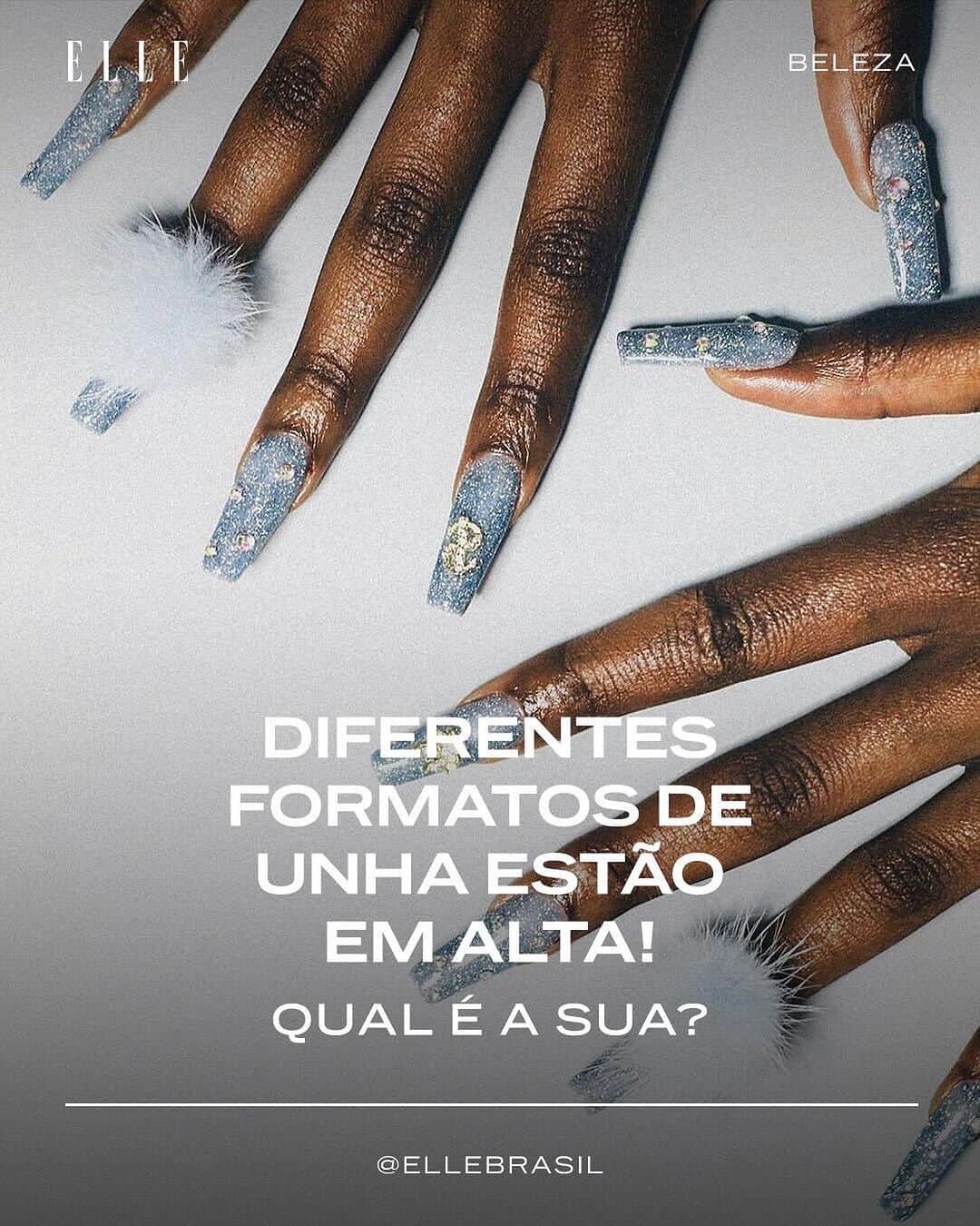 ELLE Brasilのインスタグラム：「Afim de inovar na unha? Então vem com a gente que nós mostramos o caminho! Essa é, definitivamente, a era das garras. Opções de cores, desenhos, materiais e formatos para todos os gostos e novas tendências pipocam a todo momento. A evolução das técnicas de alongamento ajudou muito nisso. Afinal, com unhas compridas fica mais fácil brincar com os diferentes shapes. O gel, o acrílico, a fibra de vidro e os vários outros materiais usados nesses casos são mais resistentes que as unhas naturais e portanto dão à criatividade um suporte seguro para brilhar.  Quer se aventurar? Então dá uma olhadinha no nosso carrossel de formatos de unha que estão bombando no momento, vai que te inspira a mudar a próxima manicure!」