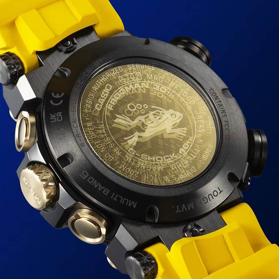 HYPEBEASTさんのインスタグラム写真 - (HYPEBEASTInstagram)「@hypebeastwatches: @gshock_us has unveiled its latest limited-edition MR-G FROGMAN MRGBF1000E1A watch. As part of the brand’s 40th anniversary, the new reference also celebrates 30 years of the FROGMAN dive watch model.⁠ ⁠ Attired with a bright yellow resin band, the timepiece harks back to the very first DW6300 FROGMAN with its iconic hue. Its strap composition is updated with a more flexible and pliable materiality — a thoughtful implementation to ensure the watch can be worn over wetsuits. An additional titanium band option is also available for wearers who prefer a more tonal, and rugged look.⁠ ⁠ Its highly airtight case is composed of lightweight and rust-resistant titanium, put together in a multi-component structure that guarantees 200 meters of water resistance. A special etching can be observed on its sapphire crystal caseback that nods to its dual anniversary.⁠ ⁠ With only 700 pieces available worldwide, the limited-edition MRGBF1000E1A retails for $6,400 USD and is now available via the brand’s official website.⁠ Photo: G-SHOCK」7月22日 20時01分 - hypebeast