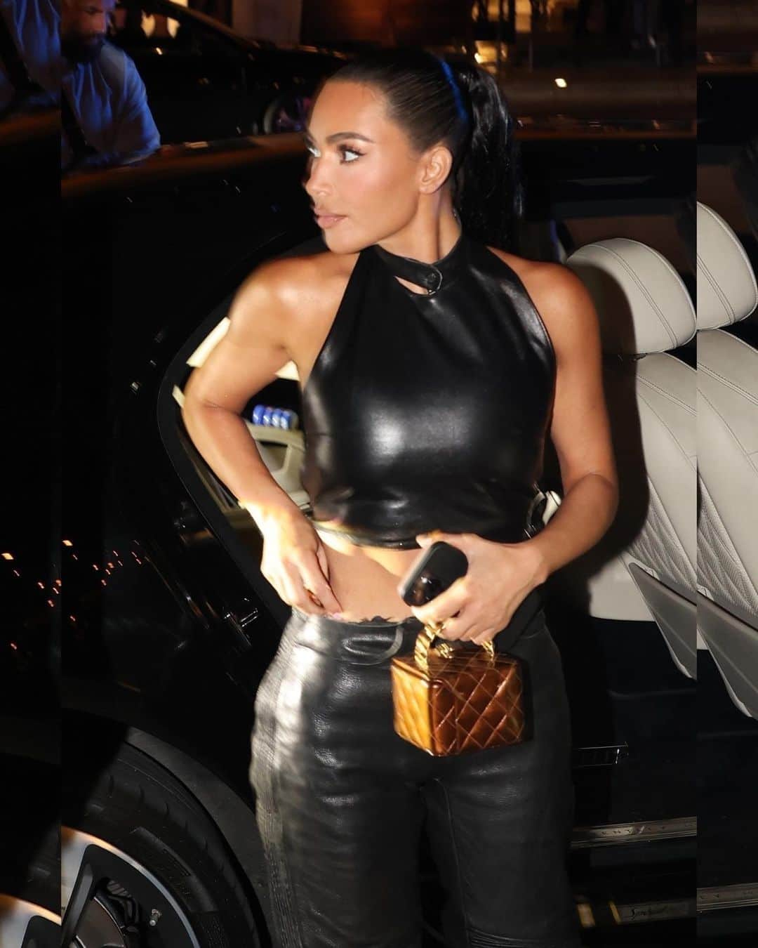 Just Jaredさんのインスタグラム写真 - (Just JaredInstagram)「Kim Kardashian looks fierce in black leather look and her tiny box purse while arriving for dinner at Gekko in Miami #KimKardashian Photos: Backgrid」7月22日 16時07分 - justjared