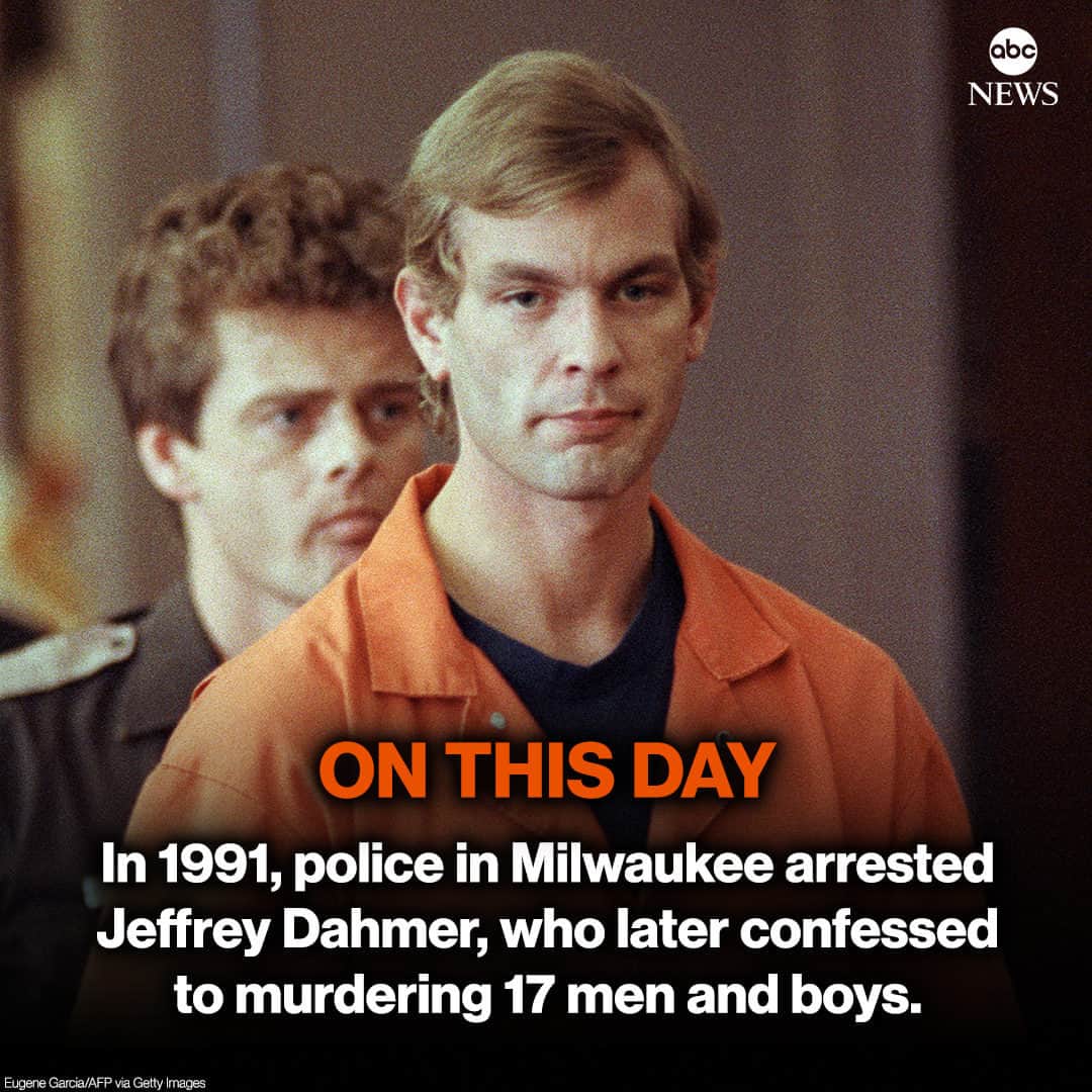 ABC Newsのインスタグラム：「ON THIS DAY: In 1991, police in Milwaukee arrested Jeffrey Dahmer, who later confessed to murdering 17 men and boys.」