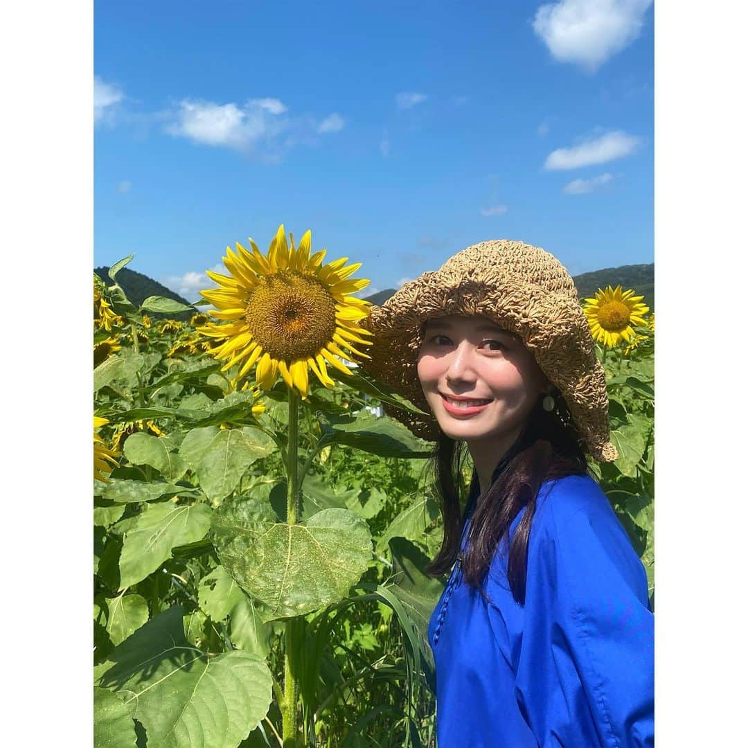 足立夏保のインスタグラム：「． 今週もありがとうございました🌻  #ひまわり畑で食べた #ひまわりアイスクリーム #最高に美味しかったなぁ  #読売テレビ #ytv #ウェークアップ #かんさい情報ネットten #アナウンサー #アナウンサー衣装」