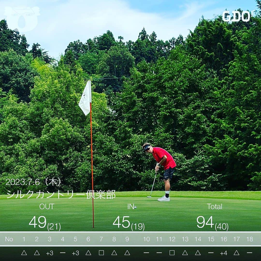 DJ HALのインスタグラム：「#趣味投稿   久しぶりにBest 更新しました⛳️  パットが40と大叩き！ 最低でも30パットまで抑えないと  気温は35℃位あって 灼熱すぎて溶けました🫠🫠🫠 @niketokyo  #Golf #趣味 #自分に厳しく　#エンジョイ」