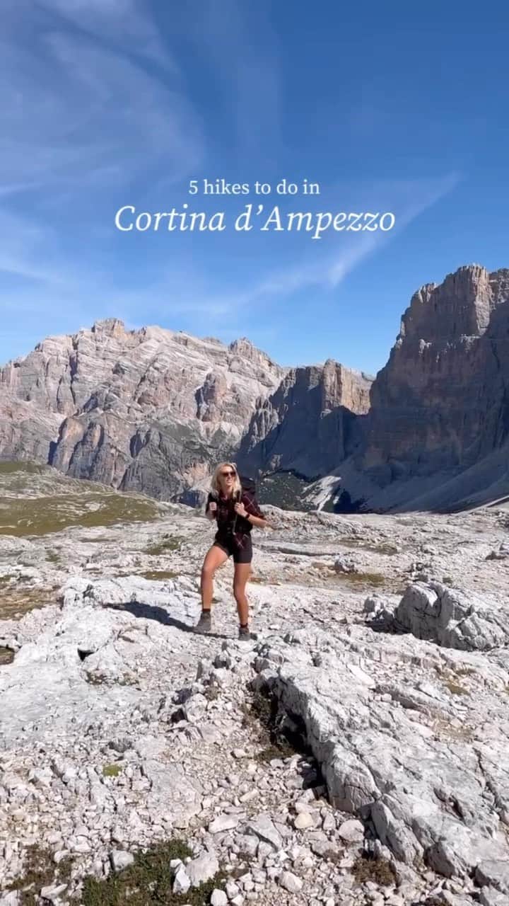 Zanna Van Dijkのインスタグラム：「Are you going to the Dolomites this summer? Here’s 5 hikes to add to your hit list! ⛰️  🥾 Lago Di Sorapis - a climb up to a stunning lake with luminous blue waters.  🥾 Tre Cime di Lavaredo - a circular route around one of the most famous rock formations in the region.  🥾 Rifugio Lagazuoi - a trail up to a top notch mountain hut with incredible food & views.  🥾 Misurina Viewpoint - the best scenery in the Dolomites in my opinion! Utterly mind blowing.  🥾 Cinque Torri - an easy trail around a series of distinct rock formations, with epic views over the surrounding mountains.   Routes, maps & more detailed info about each of these trails can be found on my Cortina d’Ampezzo travel guide on my website ♥️ #dolomites #thedolomites #dolomitesitaly #hikesinthedolomites #dolomiteshiking」