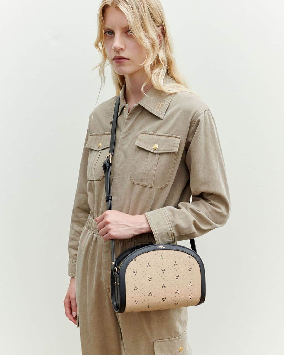 アーペーセーのインスタグラム：「The iconic A.P.C. Demi-Lune is re-introduced in our monogram print. Designed with our core values in mind, the monogram is a playful re-interpretation of the A.P.C. logo signature.   Explore the full monogram range online and in-stores.   #APCParis」