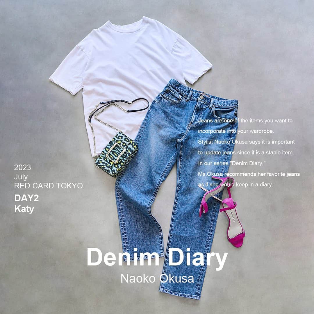 RED CARD TOKYOさんのインスタグラム写真 - (RED CARD TOKYOInstagram)「Naoko Okusa's ''DENIM DIARY'' 〜 Featured item in July .〜  ワードローブに取り入れたいアイテムの１つにデニム があります 定番だからこそデニムをアップデートしていくことが大 切であると語るスタイリスト大草直子さん 大草さんが新たに巡り合ったおすすめのデニムを日記の ように更新していく連載企画。  ======================== RED CARD TOKYO【Katy】 ======================== Style: 124479 Color: akira - Mid Used Size: 22-30 Price: ¥ 23,100 tax included ========================  久々キター🎸🎸‼️ ローライズです。このバランス、うわ！　新鮮です。ローライズながら、腰でしっかりととまる仕様になっていて、少し腰を落としたような着方が可能👖ストレートシルエットでほど良いボリューム感なので、クセが無くどんなスタイリングにも取り入れられるのが鍵🔑。海外🌏では、すでにローライズが注目されているようですよ。  #とにかく新しいデニムを #という方に #おススメです #よ  ======================== その他の商品情報や お取り扱い店舗につきましては 下記の代表窓口へお問い合わせくださいませ。 03-5728-8788 ======================== . . #denimdiary #着回し #連載 #デニムダイアリー @naokookusa #大草直子 さん #redcardtokyo #redcardtokyoKaty #レッドカードトーキョー #レッドカード #レッドカードデニム #デニム #デニムスタイル #ヒップハングデニム #ローライズデニム #ストレートデニム #ケイティ」7月8日 18時03分 - redcardtokyo