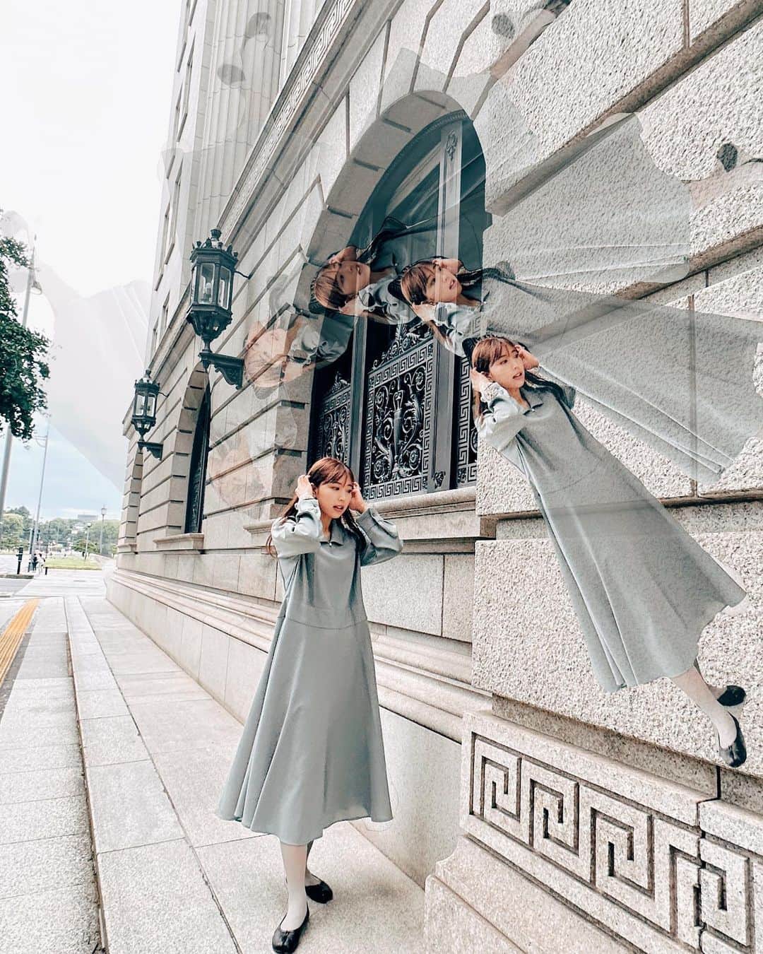 渥美友里恵のインスタグラム：「まだ春だった頃の👗 最近はめっきり暑いですね…！ 私は日傘差して、アームカバーして、UVカットパーカー着て…日焼け対策頑張っています🫠  首後ろは焼けやすいから気をつけよ〜🥷にん  #fashion #时尚 #패션」