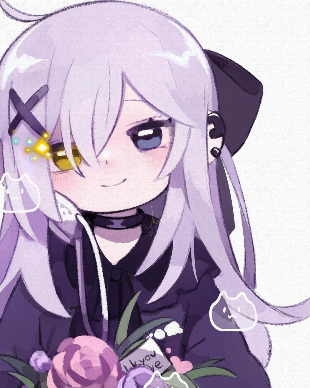ユキノシュガーのインスタグラム：「#drawing#illustration#original#originalcharacter#girl#flower#black#eye」