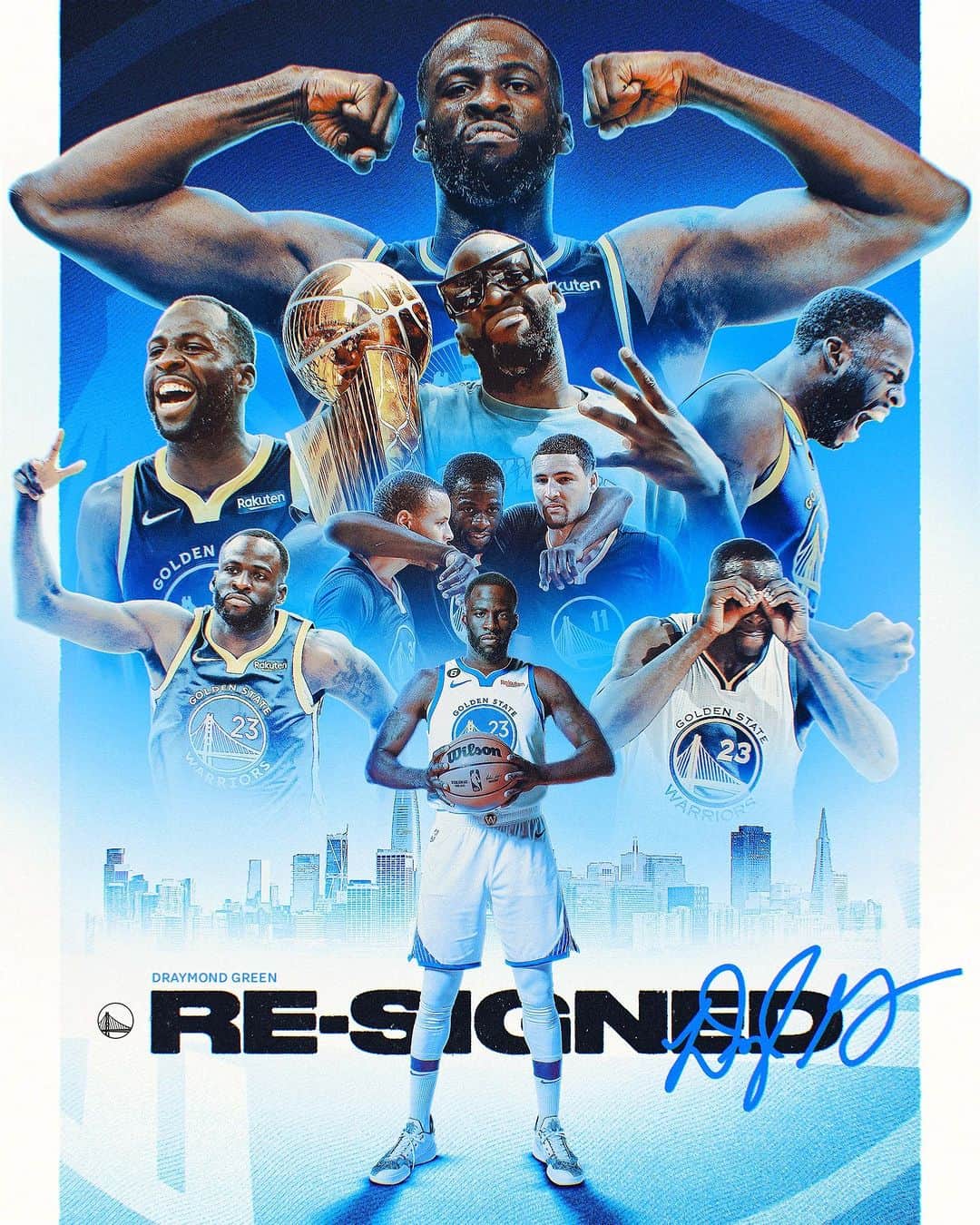 ゴールデンステート・ウォリアーズのインスタグラム：「Re-signed, sealed, and delivered 😤  Draymond Green is staying in The Bay.」