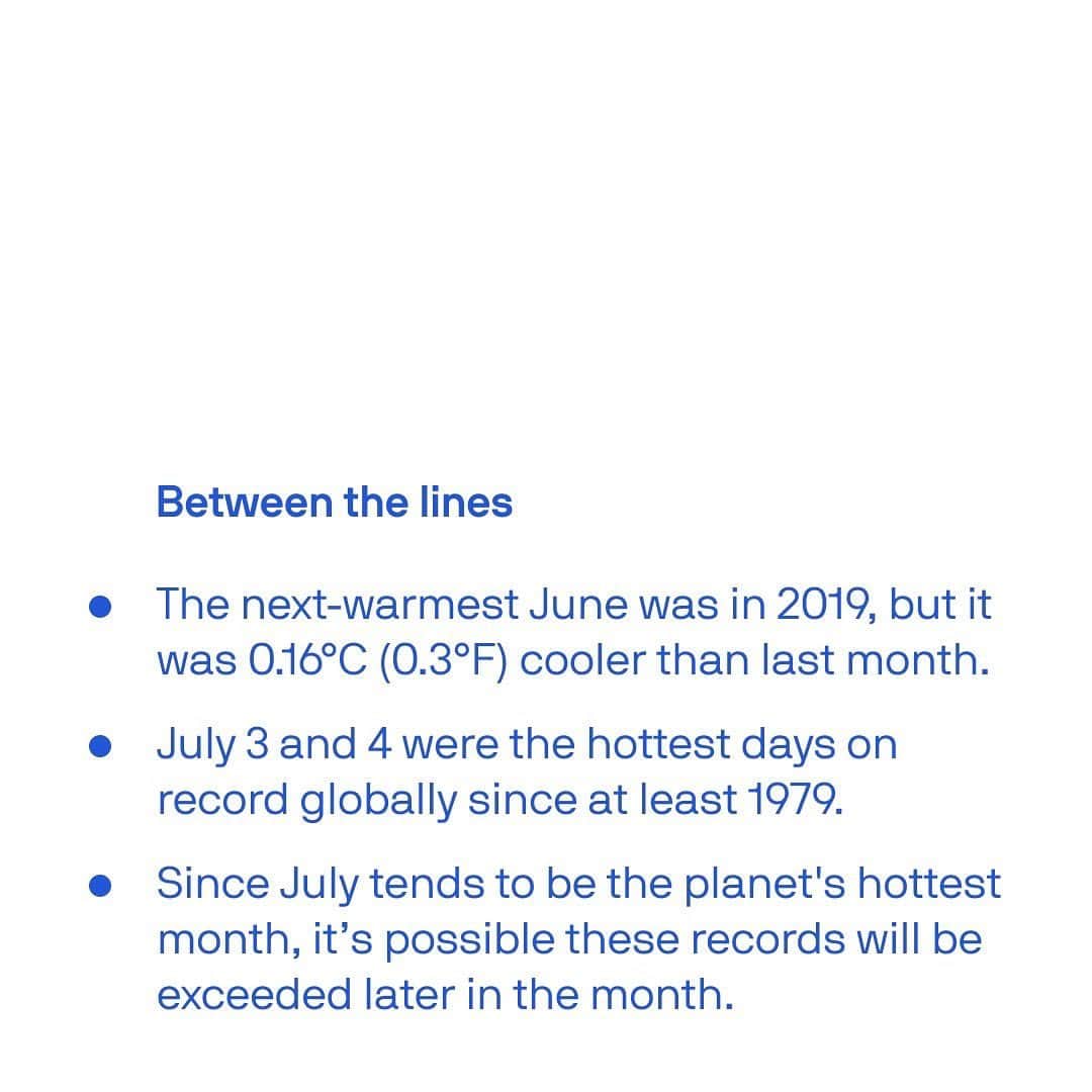 レオナルド・ディカプリオさんのインスタグラム写真 - (レオナルド・ディカプリオInstagram)「Repost from @axios • ☀️ This year, Earth had the hottest June on record by far, according to early climate data. ⁠ ⁠ On top of a record-setting June, July 3 and 4 were the hottest days on record globally since at least 1979 — and it’s possible that these records will be exceeded later in the month. ⁠ ⁠ While daily global records aren’t the best way to measure human-induced climate change, larger trends still show increased average global temperatures. These high temperatures are another warning sign that climate change may be picking up, with record warm ocean temperatures in June and extreme heat events worldwide.⁠ ⁠ 🔗 Click the link in our bio to read more.⁠」7月9日 3時35分 - leonardodicaprio