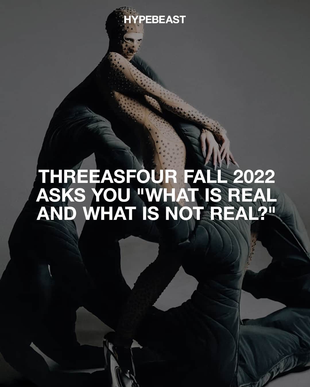 HYPEBEASTさんのインスタグラム写真 - (HYPEBEASTInstagram)「@hypebeaststyle: Gabriel Asfour, Angela Donhauser, and Adi Gil‘s cult label @threeasfour is a true fashion innovator. Few step near its territory, a conceptual realm that blends digital and technological advancements with reality, underpinned by Haute Couture craftsmanship. For Fall 2023 Couture, the imprint put forth a collection, titled “Parallel Universe,” that asks, “What is real and what is not real?”⁠ ⁠ The first look — a futuristic dress made from light tubes and a shell-like face shield — is real. The return of the sought-after, archival threeASFOUR circle bag (a favorite of collectors such as Byronesque), is also real, and so are metallic coats, puffer pants and so on.⁠ ⁠ Likewise, we find the final look — dubbed “Chicken Pox” — being worn by Charlotte Kemp Muhl, one part of the band The Ghost of a Saber Tooth Tiger. Here, hand-applied dots add a human touch to an alternative outfit, so surreal it almost feels IRL — because it is.⁠ ⁠ See the full collection at the link in bio.⁠ Photo: threeASFOUR」7月9日 10時45分 - hypebeast