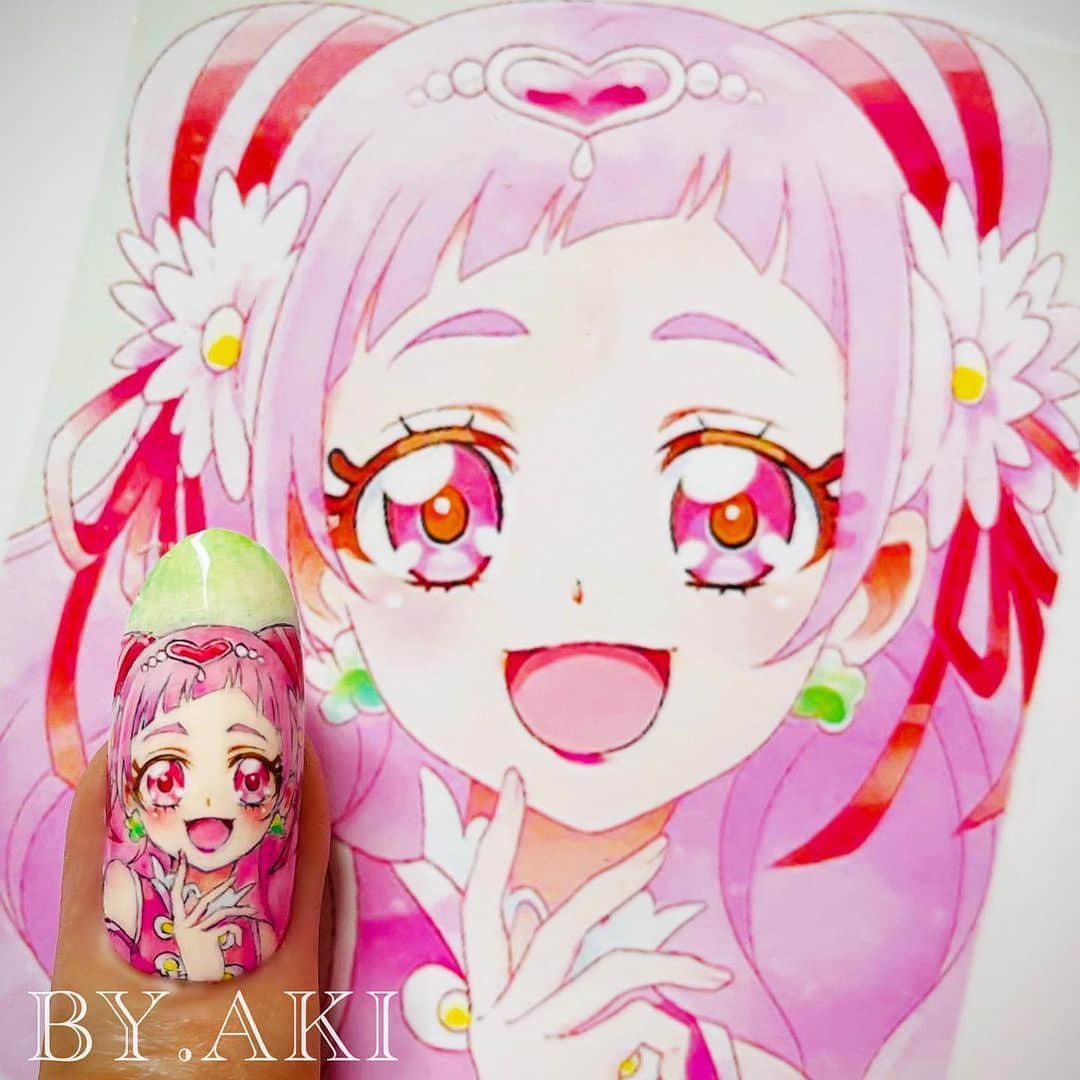 上野明子さんのインスタグラム写真 - (上野明子Instagram)「HUGっと!プリキュア🎀 キュアエール ❤️  このピンク🩷お気に入りス♪  🛒🛒🛒🛒🛒🛒🛒🛒🛒🛒🛒  💅プロネイリストさん @nailshoptat  🎨誰でも🆗 @nailoid.by.aki   #purikyua  #デリシャスパーティープリキュア  #プリキュア #プリキュアネイル  @by.aki #anime#manga #NAIL#ジェルネイル#ネイル#福岡#福岡市#全てジェルネイル#手描きネイル#all.gel#痛ネイル#ネイリスト#キャラネイル#네일#gel甲#美甲#clou#مسمار#paku #uña」7月9日 12時14分 - by.aki