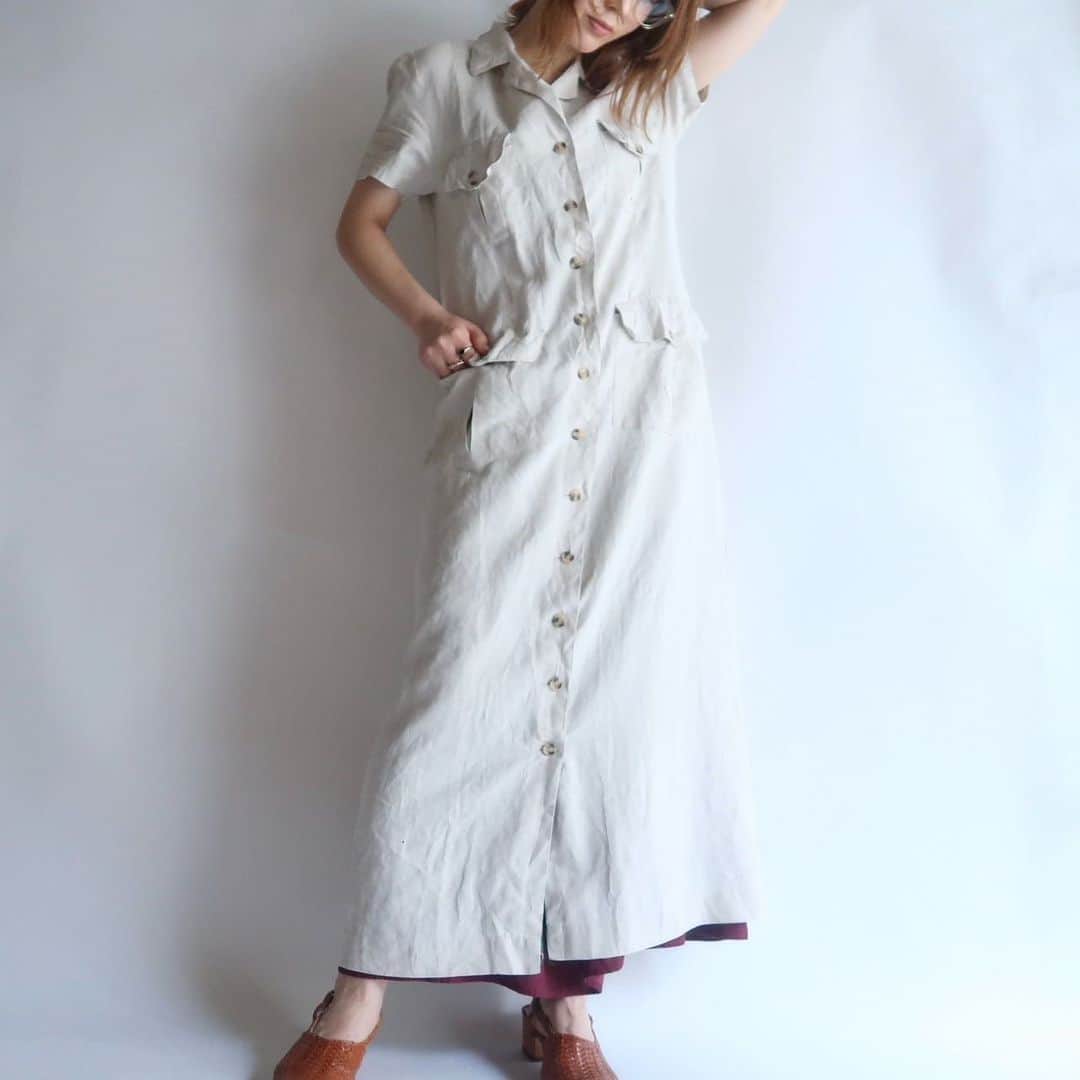 TheSunGoesDownさんのインスタグラム写真 - (TheSunGoesDownInstagram)「short-sleeved linen long dress  staff 157cm」7月9日 13時35分 - tsgd_tokyo