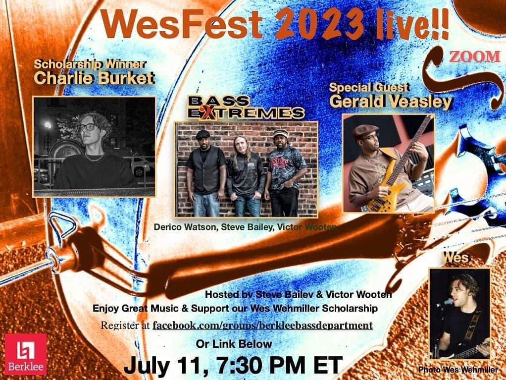 ヴィクター・ウッテンのインスタグラム：「Join us Tuesday July 11th for a special Concert/Fundraiser.  —- It is with great pleasure that we announce our annual Wes Wehmiller Concert/Fundraiser! This year, join scholarship winner Charlie Burket, Victor Wooten, Derico Watson, and myself, and Special Guest, the incomparable bassist and educator, Gerald Veasley, as we keep Wes's amazing legacy alive, and along with Paula Lawrence-Wehmiller and John Wehmiller, support this amazing scholarship!   Here is the link to register for the event!  https://berklee.zoom.us/webinar/register/WN_1hFapQPbRnyM93-u_X9_aA  and here is the link to the Giving Page, if you are so inclined.  https://college.berklee.edu/giving/wes_wehmiller.html  See YOU there, along with past scholarship winners and special guests, including Bryan Beller, Lee Sklar, Doug Wimbish, and more, schedules permitting.」