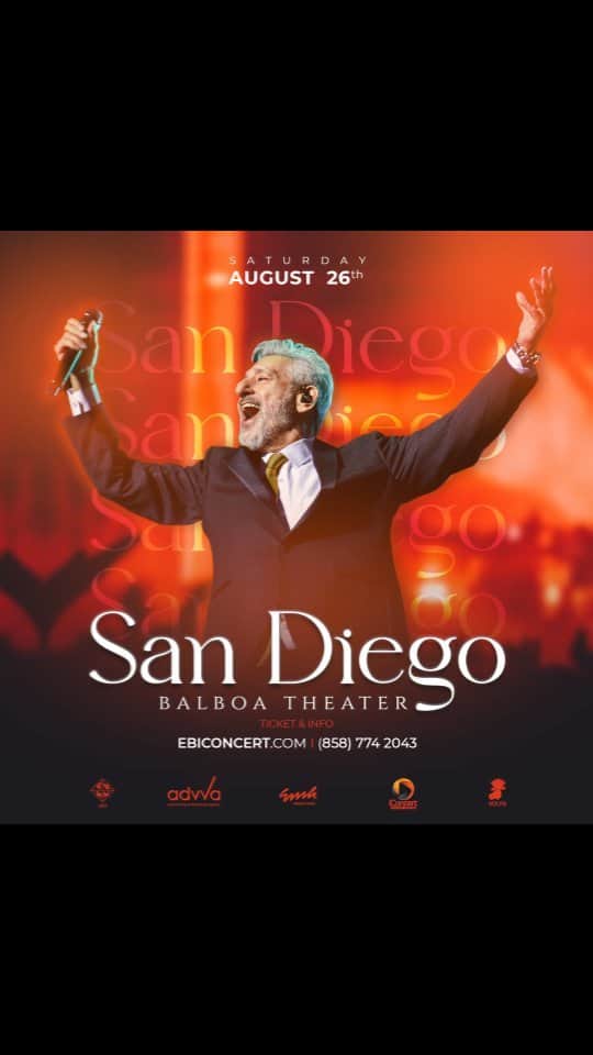 Ebiのインスタグラム：「Ebi Live in San Diego 🇺🇲  Saturday, August 26th,2023, at @sdbalboatheatre 🔥 Tickets:  Ebiconcert.com  858 774 2043  . خوشحالم که بزودی در "سن دیگو" میزبان شما مهربانان خواهم بود❤️」