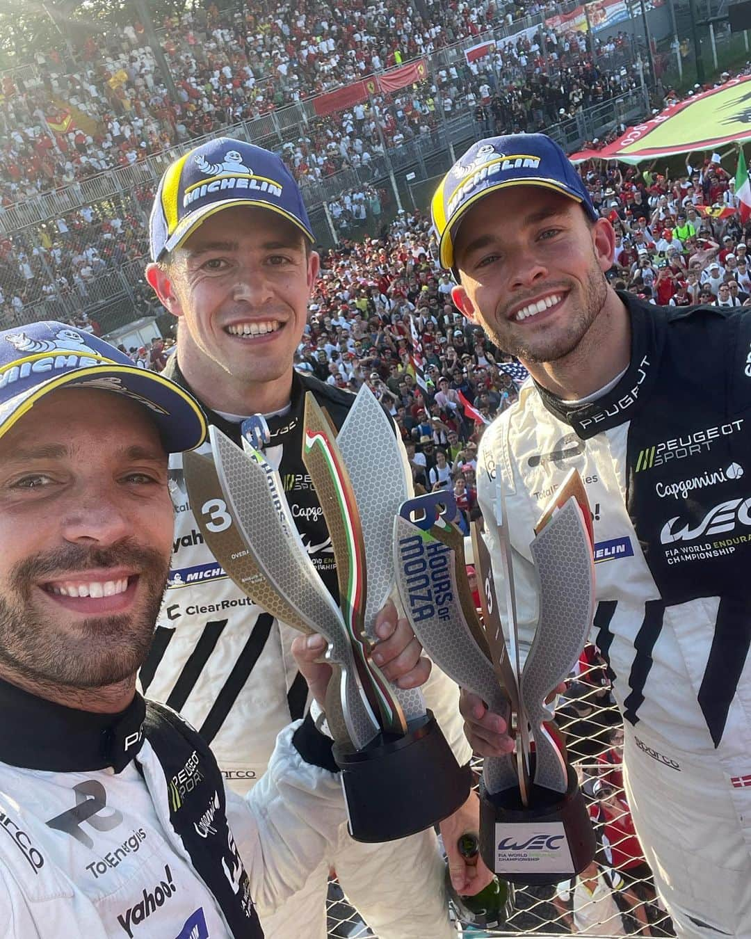 ジャン＝エリック・ベルニュのインスタグラム：「Our first podium!!! Amazing job team 👊🏼 Step by step we are getting there, hard work always pay off!! @mikkeljensen @paul_diresta @peugeotsportofficial @michelinmotorsport」