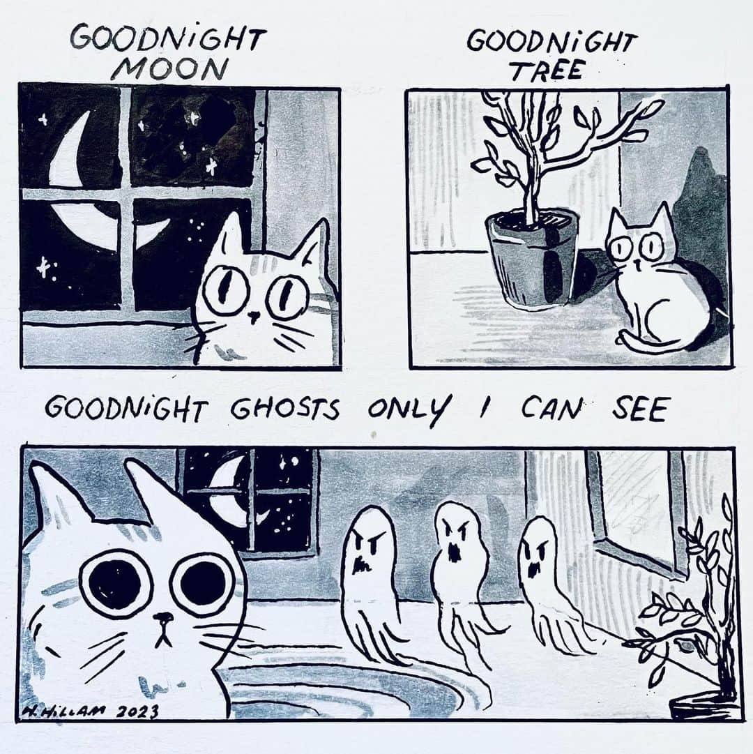 のインスタグラム：「Why your cat stares at blank walls  ✍🏻 @hannahhillam  - #cats #walls #ghosts #comics #9gag」