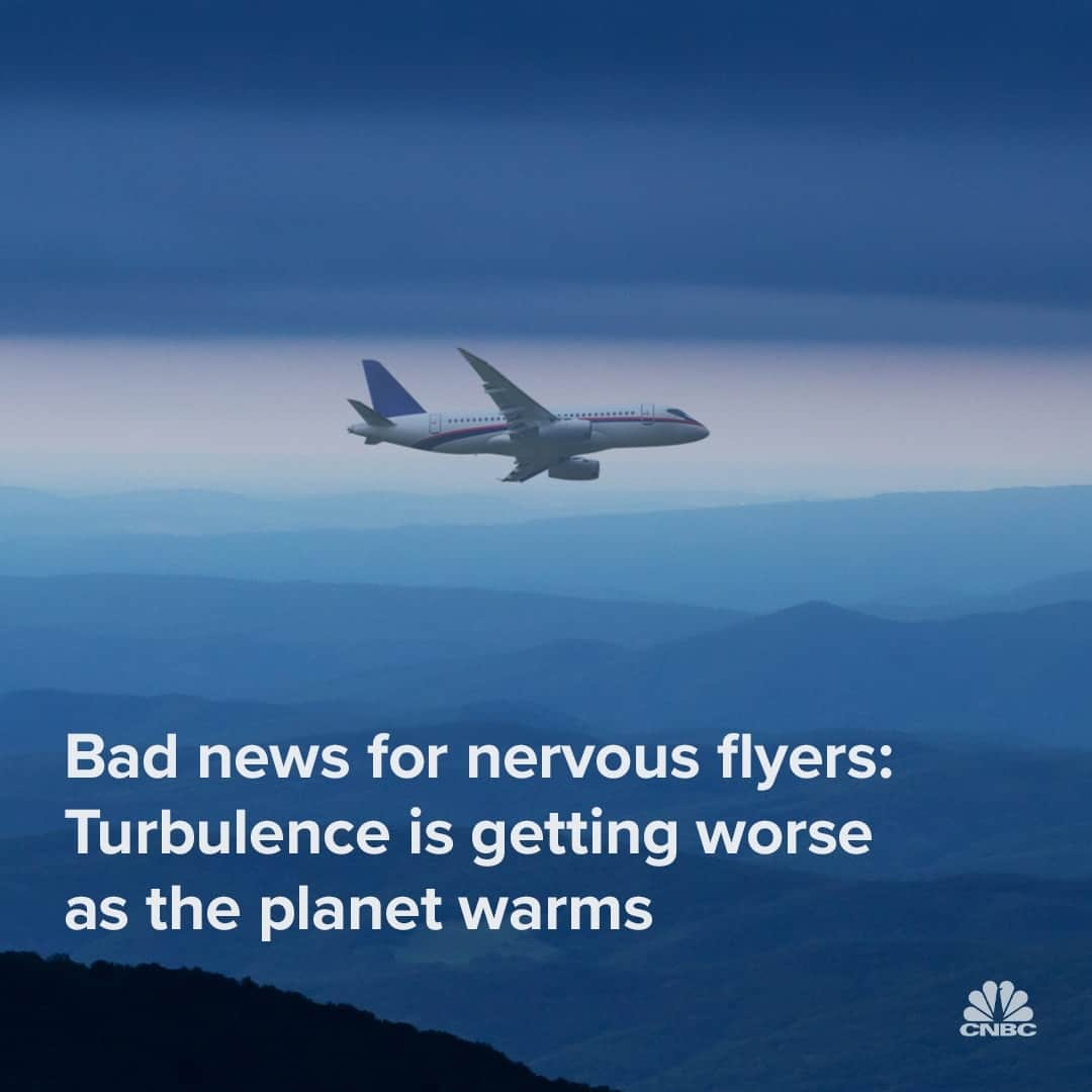 CNBCのインスタグラム：「Turbulence during a flight can be an uncomfortable experience for many, ranging from mild bumpiness to more serious instances of damaged airplanes and injured passengers.⁠ ⁠ With millions of people jetting off on their summer vacations, a recent study from researchers in England provides some challenging, but important, reading.⁠ ⁠ According to the analysis, which was published in Geophysical Research Letters in June, clear-air turbulence (CAT) became increasingly prevalent in certain parts of the world between 1979 and 2020.⁠ ⁠ In an announcement accompanying the report’s release, the University of Reading laid out some of the researchers’ key findings. “At a typical point over the North Atlantic — one of the world’s busiest flight routes — the total annual duration of severe turbulence increased by 55% from 17.7 hours in 1979 to 27.4 hours in 2020,” it said.⁠ ⁠ More details about the analysis at the link in bio.」