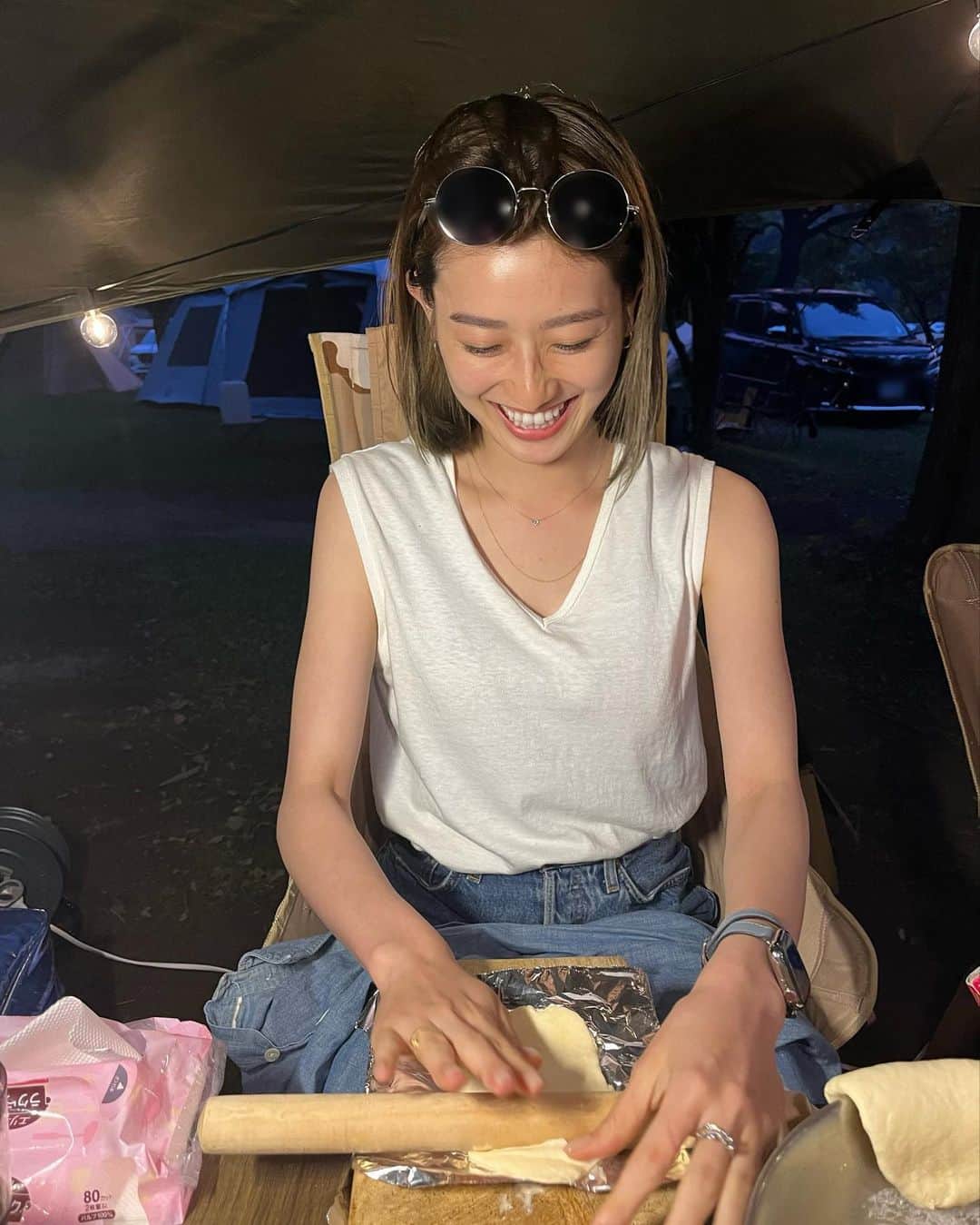 のインスタグラム：「⁡ Cooking…‪💭‬‪💭‬  tops  @ronhermanstore  bottoms @shopredone  sunglasses @ayame_id  accessory @yon__jewelry  @tiffanyandco @pluiehair」