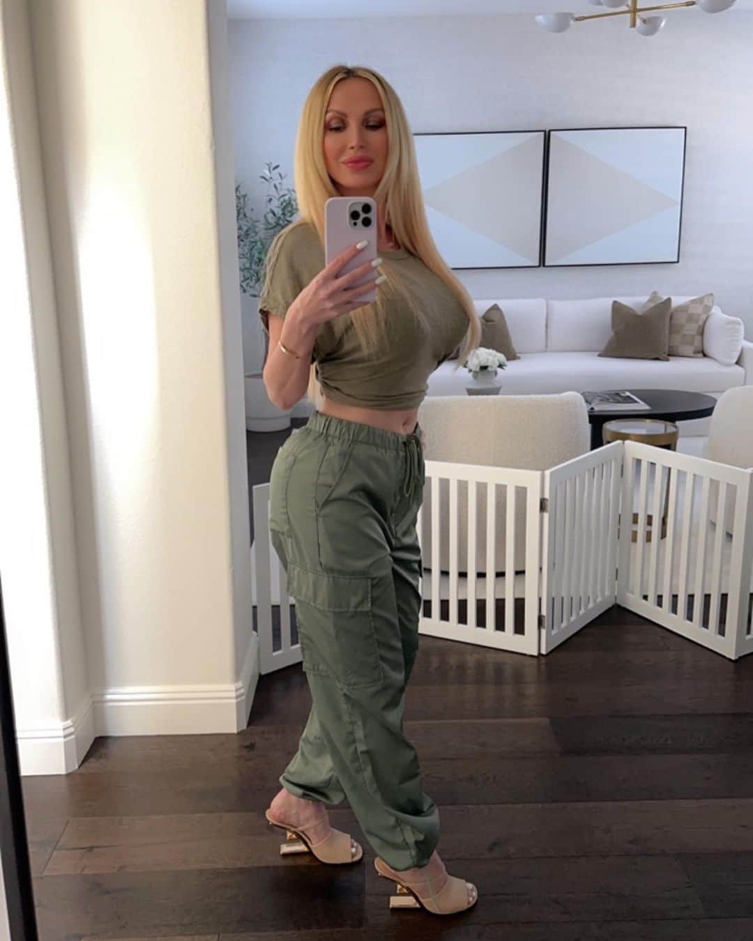 ニッキー・ベンツのインスタグラム：「My fit last night. (Y’all see the white doggy fence? It’s so my dogs won’t puke on my exotic rug…again).」