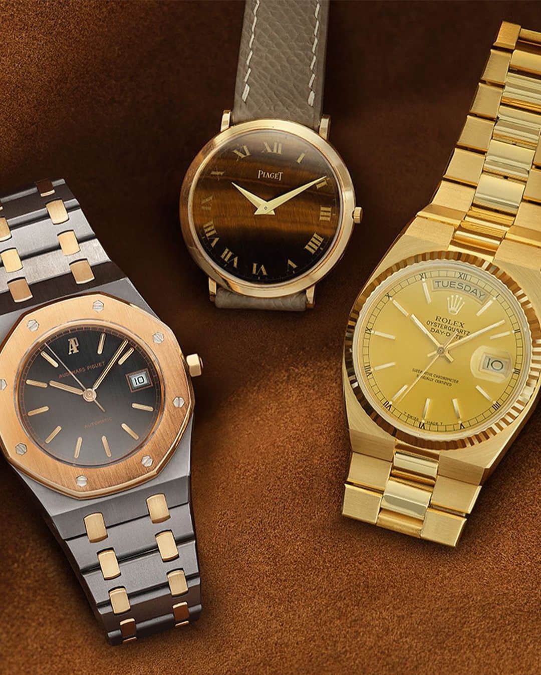 MR PORTERのインスタグラム：「Vintage watches used to be a dusty, Antiques Roadshow type of hobby. But these days, it’s a global cultural concern, fuelled by megastars such as Tyler, the Creator or Mr Pharrell Williams flaunt 1970s dress watches from Cartier and Piaget and multi-million pound auction results. The niche, nerdy details remain, but more people than ever are tuned into the vintage watch scene. So, what’s happening in the vintage watch market? We assembled a panel of experts to find out what’s hot and why. Discover the answer at the link in bio.」