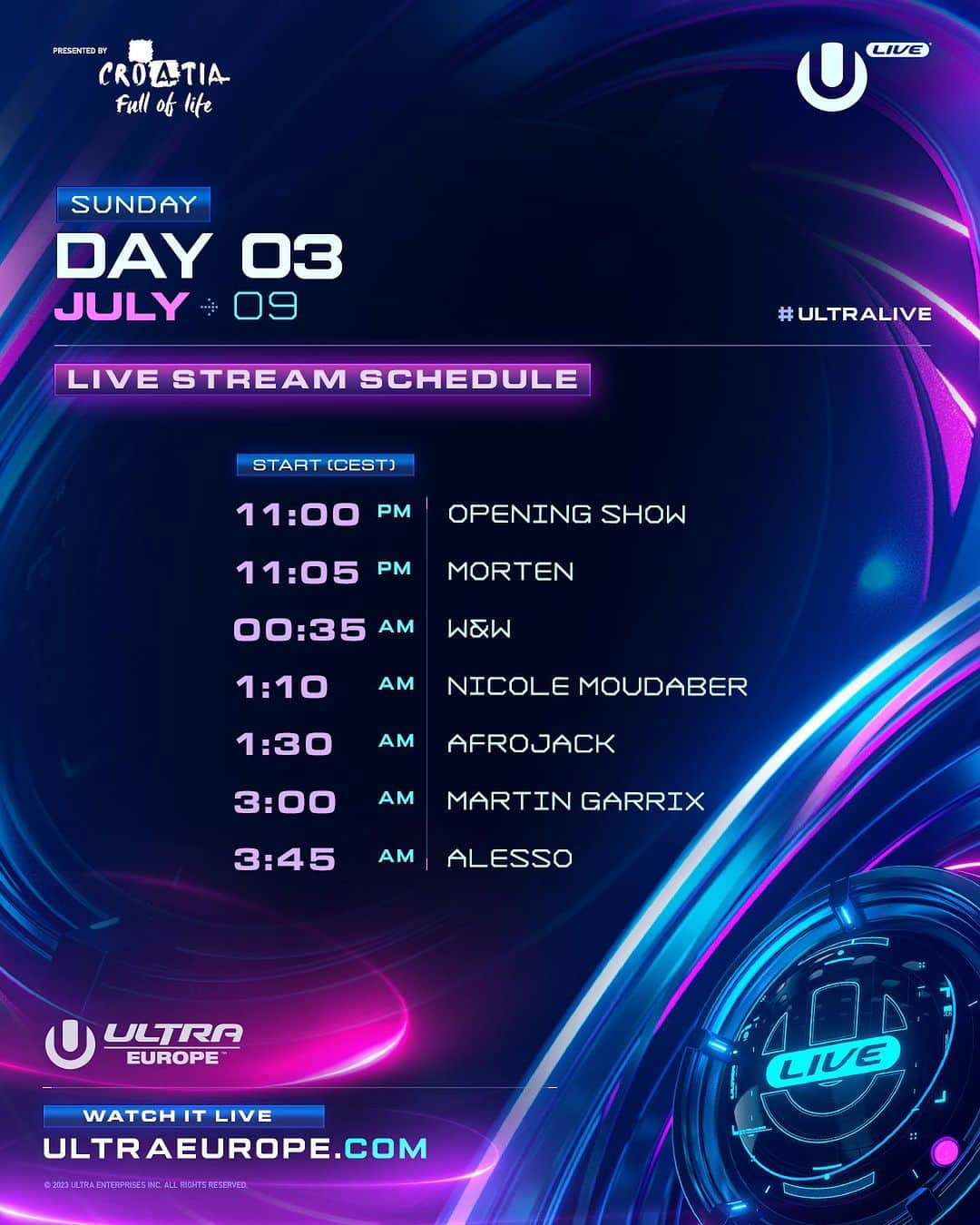 Ultra Music Festivalのインスタグラム：「UPDATE: @martingarrix and @alesso will now be streaming on #ULTRALIVE from @ultraeurope! Catch it all on ultraeurope.com or the official @umftv YouTube channel. #UltraEurope2023」