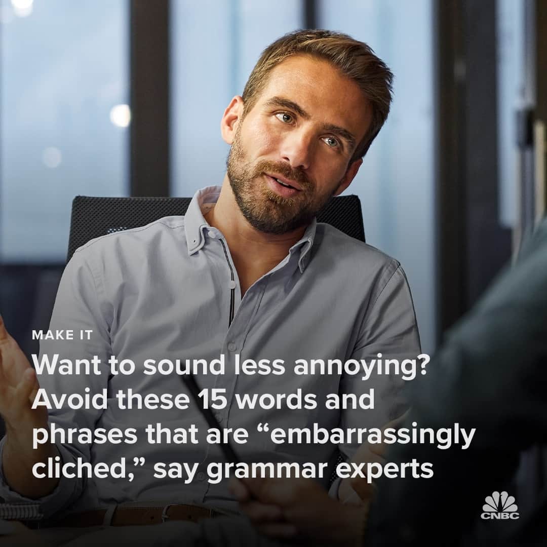 CNBCのインスタグラム：「There are some mind-numbingly overuse buzzwords and clichés that make everyone want to scream.⁠ ⁠ Grammar experts Kathy and Ross Petras interviewed managers, recruiters and employees about the words and phrases they think should be retired — or at least go on a long vacation. See the full list at the link in bio. (with @CNBCMakeIt)」