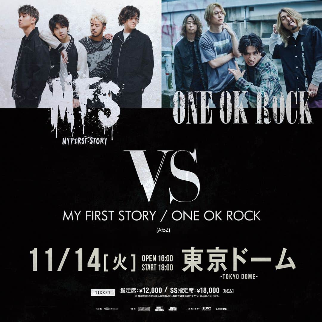 ONE OK ROCKさんのインスタグラム写真 - (ONE OK ROCKInstagram)「ONE OK ROCKとMY FIRST STORYが一夜限りのライブ、「VS」を11月14日(火)に東京ドームにて開催決定！  ▼詳細はこちら https://www.oneokrock.com/jp/news/3900  #ONEOKROCK #VS #マイファス #LIVE」7月10日 19時01分 - oneokrockofficial