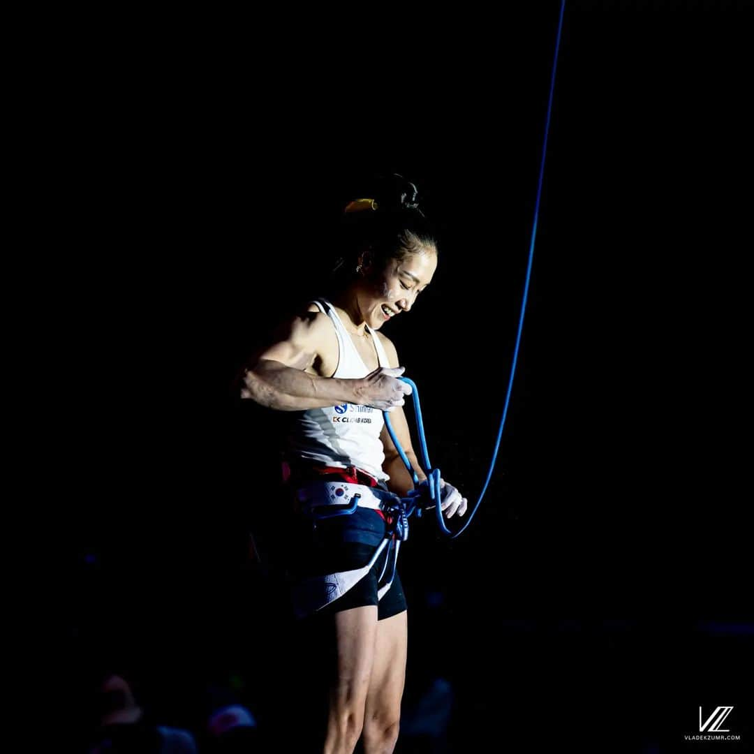 キム・ジャインのインスタグラム：「Witness the return of a legend!  Unstoppable. Unforgettable. Kim Jain makes history once again, securing her 30th World Cup gold in Lead. A true icon of perseverance and excellence. 🌟🥇  #ClimbingIntelligenceAgency #climbing #worldcup #canon_switzerland #cps #canon_photos #fightlikeagirl」