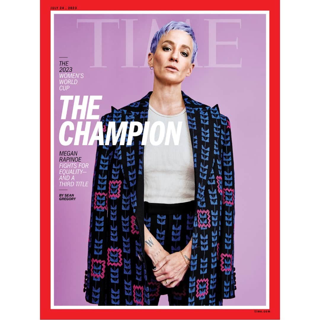 TIME Magazineのインスタグラム：「Megan Rapinoe is entering her fourth and final World Cup, which kicks off July 20. She announced on July 8 that she will retire at the end of the 2023 NWSL season.  No matter how Rapinoe fares at the tournament, she’s secured her place as one of the world’s most influential athletes. Her creative and joyful play helped elevate women’s soccer to the status of appointment viewing. Female players around the world have followed the example of Rapinoe and her teammates and waged pay fights against their federations.   She created a blueprint for female athletes: Tap into your truest self and demand what’s yours. Lay waste to the notion of being agreeable.   “I have this incredible privilege and platform and hope that I can turn that into rocket fuel for the next phase of everything,” she says. “I want to make the world a better place. And I will pull that lever slowly, relentlessly, and ruthlessly, forever.”  Read the full story at the link in bio.   Photograph by Danielle Levitt (@daniellelevitt) for TIME」