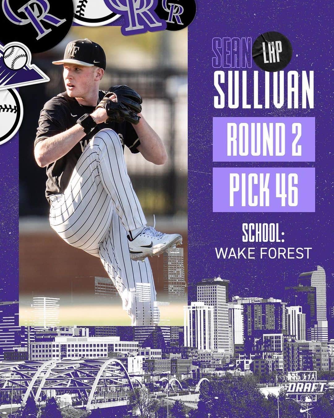 コロラド・ロッキーズのインスタグラム：「Wrapping up Day 1 of the #MLBDraft by selecting Sean and Cole!  Our 46th pick, Sean Sullivan, is a LHP from Wake Forest.   Our 65th pick, Cole Carrigg is a C from San Diego State.」